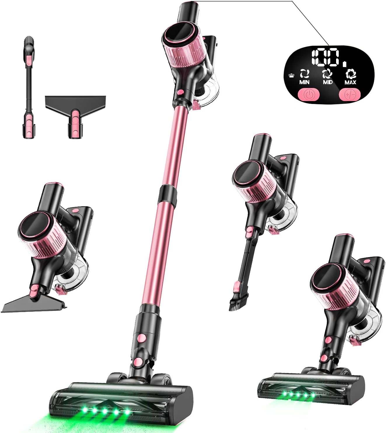 Cordless Vacuum Cleaner, 350W/30Kpa 8-in-1 Stick Vacuum with Anti-Tangle Brush,...