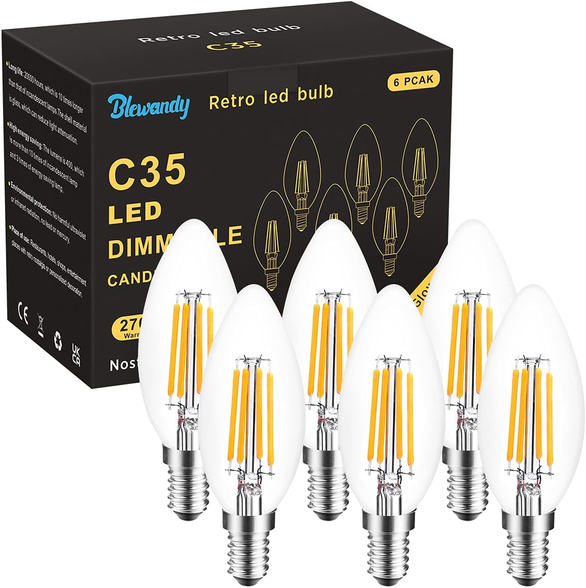 Blewandy E14 LED Light Bulb Dimmable, 4W Small Edi...