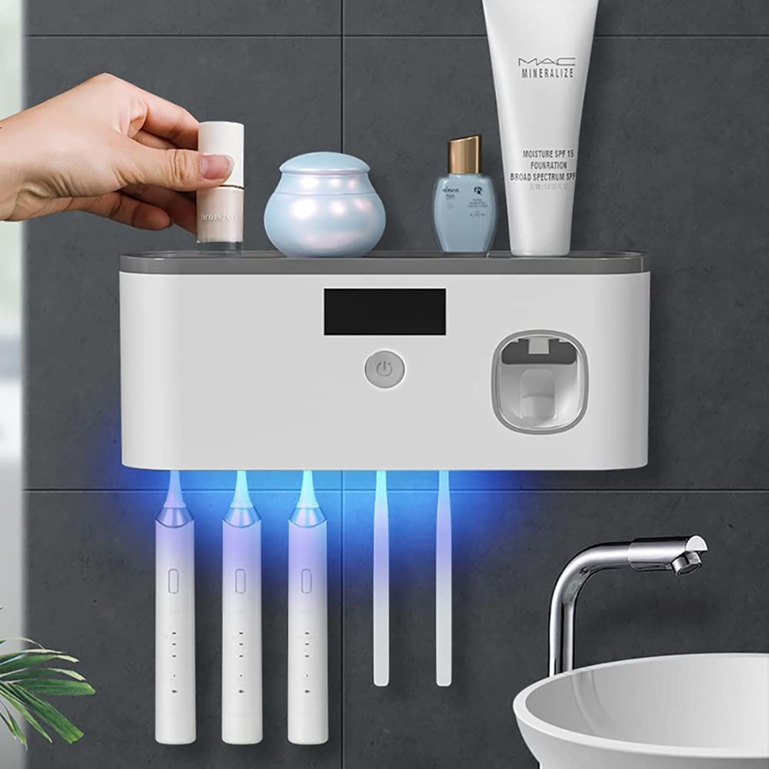 Wall Mounted Toothbrush Holder with Toothpaste Dispenser, Electric Toothbrush Ho...