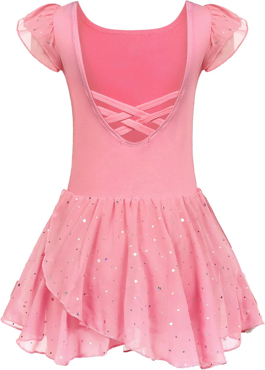 Arshiner Girls Ruffle Sleeve Ballet Dance Dress Tutu Skirted Leotard Z_dark Pink...