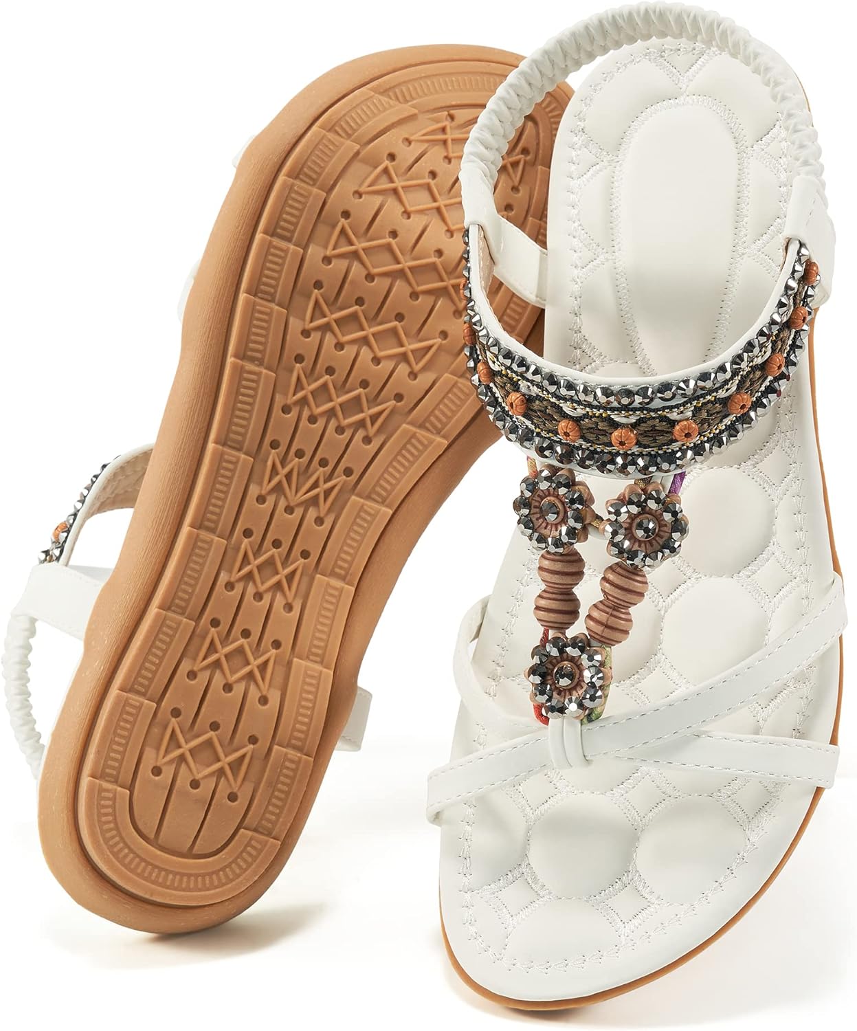 Womens Sandals Dressy Summer: Flat Shoes Comfortable Bohemian Elastic Ankle Stra...
