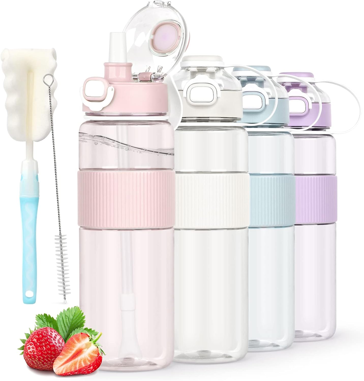 AOHAN Water Bottle with Straw, Sports Water Bottle 1l with Bottle Brush and Stic...