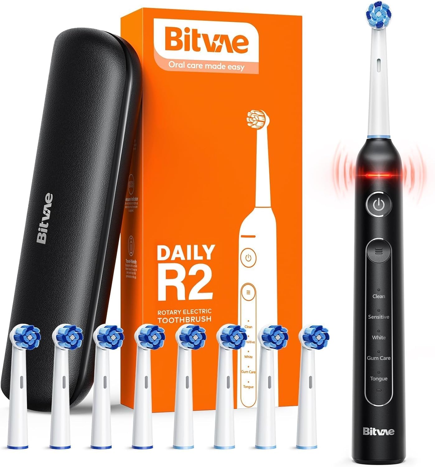 Bitvae R2 Rotating Electric Toothbrush for Adults with 8 Brush Heads, Travel Cas...