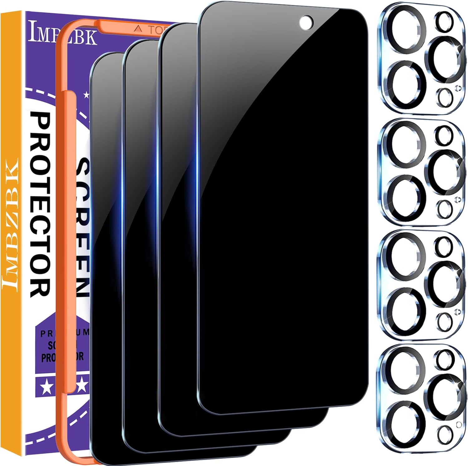 IMBZBK 4 Pack Privacy Screen Protector for iPhone 15 Pro Tempered Glass with 4 P...
