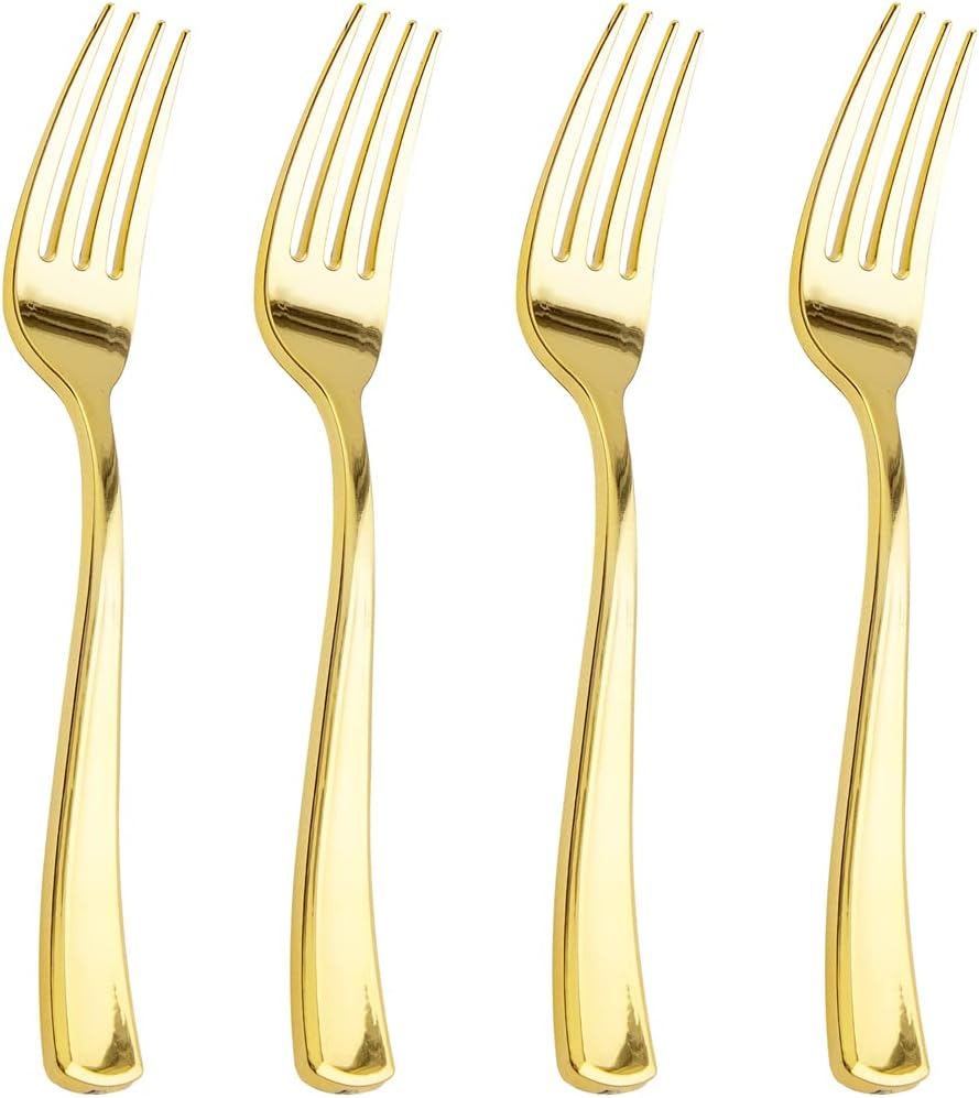 Liacere 200pcs Gold Plastic Forks - Heavyweight Plastic Forks - 7.4 Inch Heavy D...