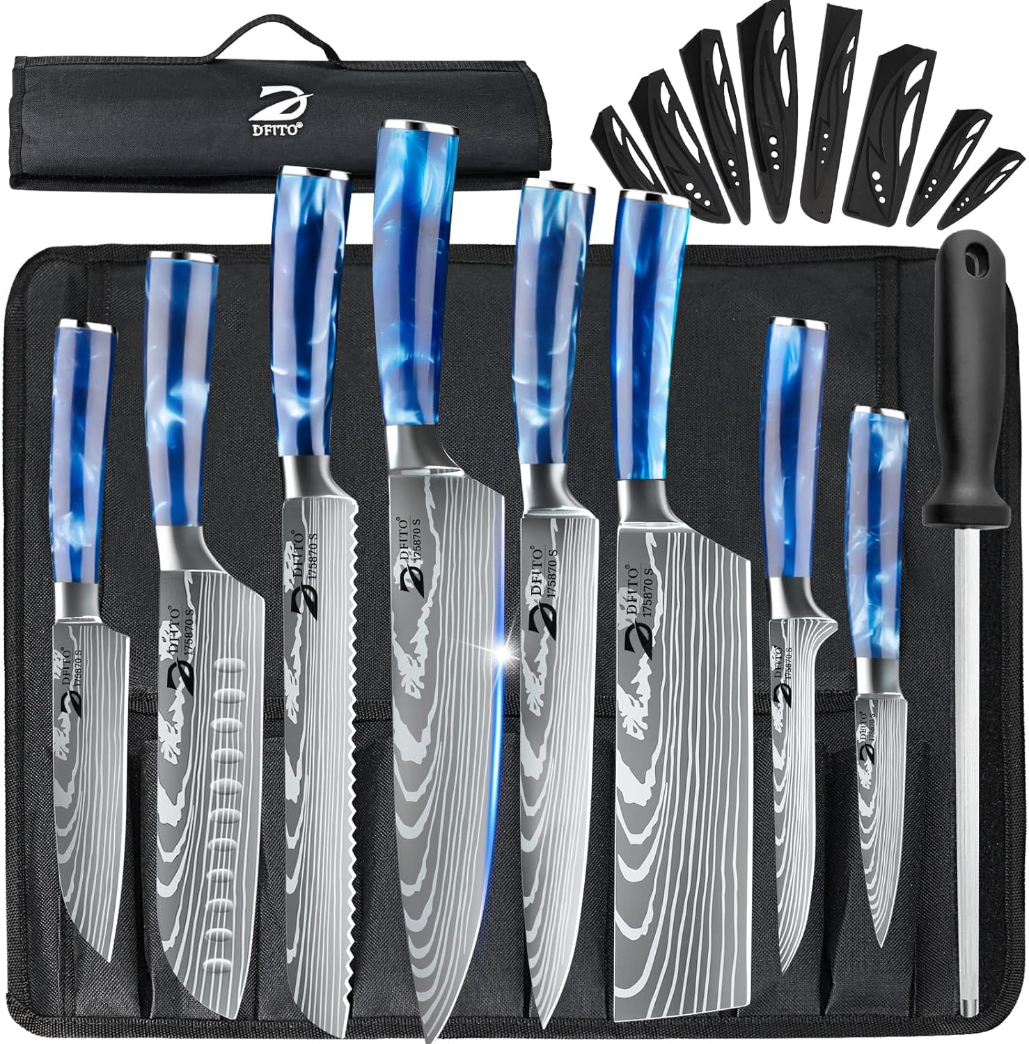 Dfito Chef Knife Sets with Roll Bag, Special 9 Pieces Professional Knife Set, Hi...