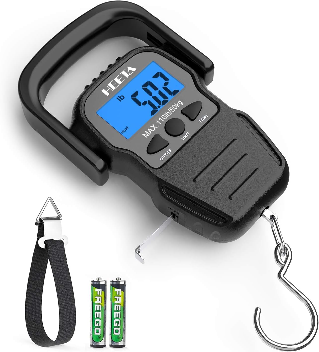 HEETA Fish Scale with Backlit LCD Display, Up to 110lb/50kg Digital Portable Han...