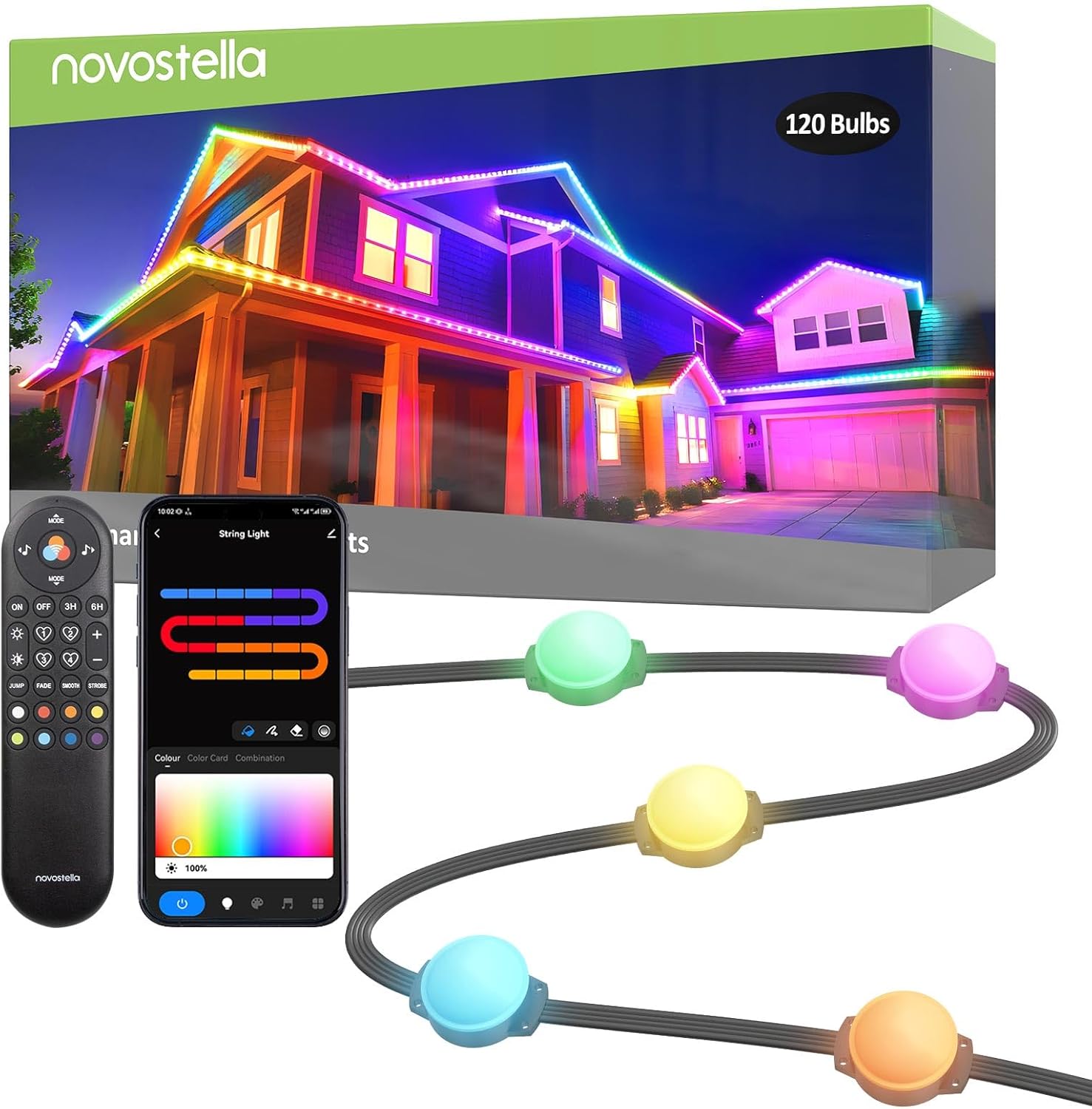 NOVOSTELLA Permanent Outdoor Lights, Smart RainbowColor RGB IC Light, 150ft (75x...