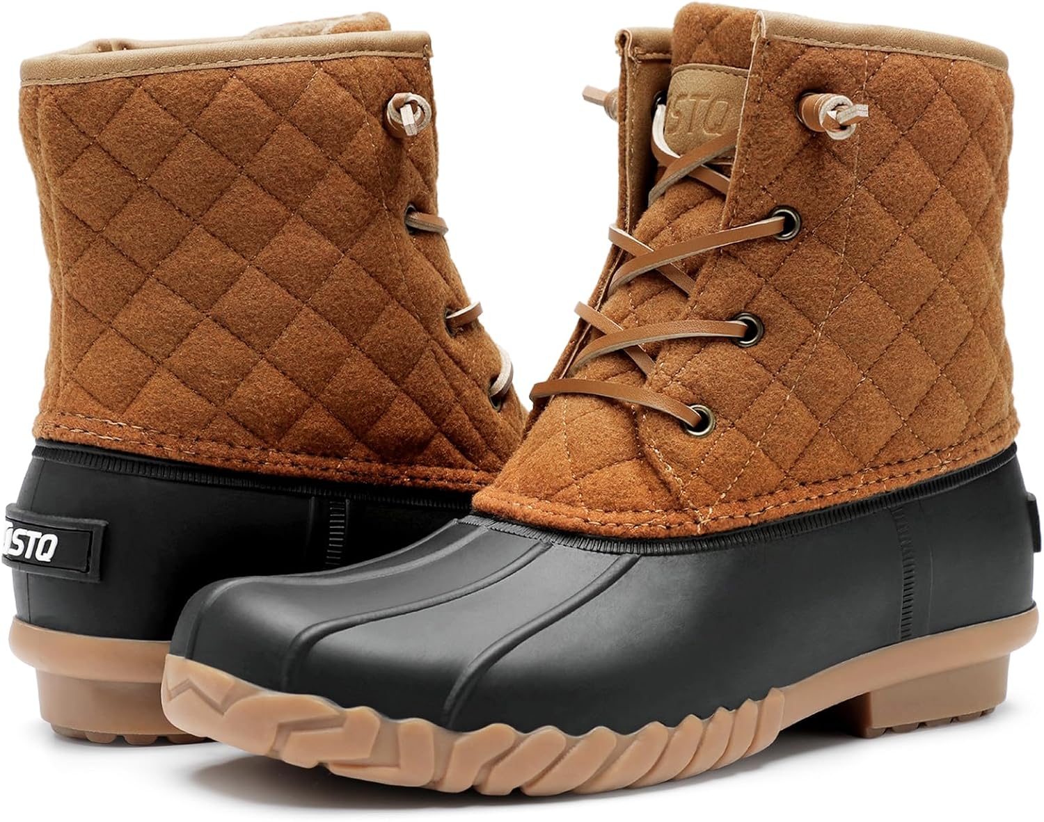 STQ Duck Boots for Women Waterproof Winter Boots Quilted Snow Boots 9 Black Brow...