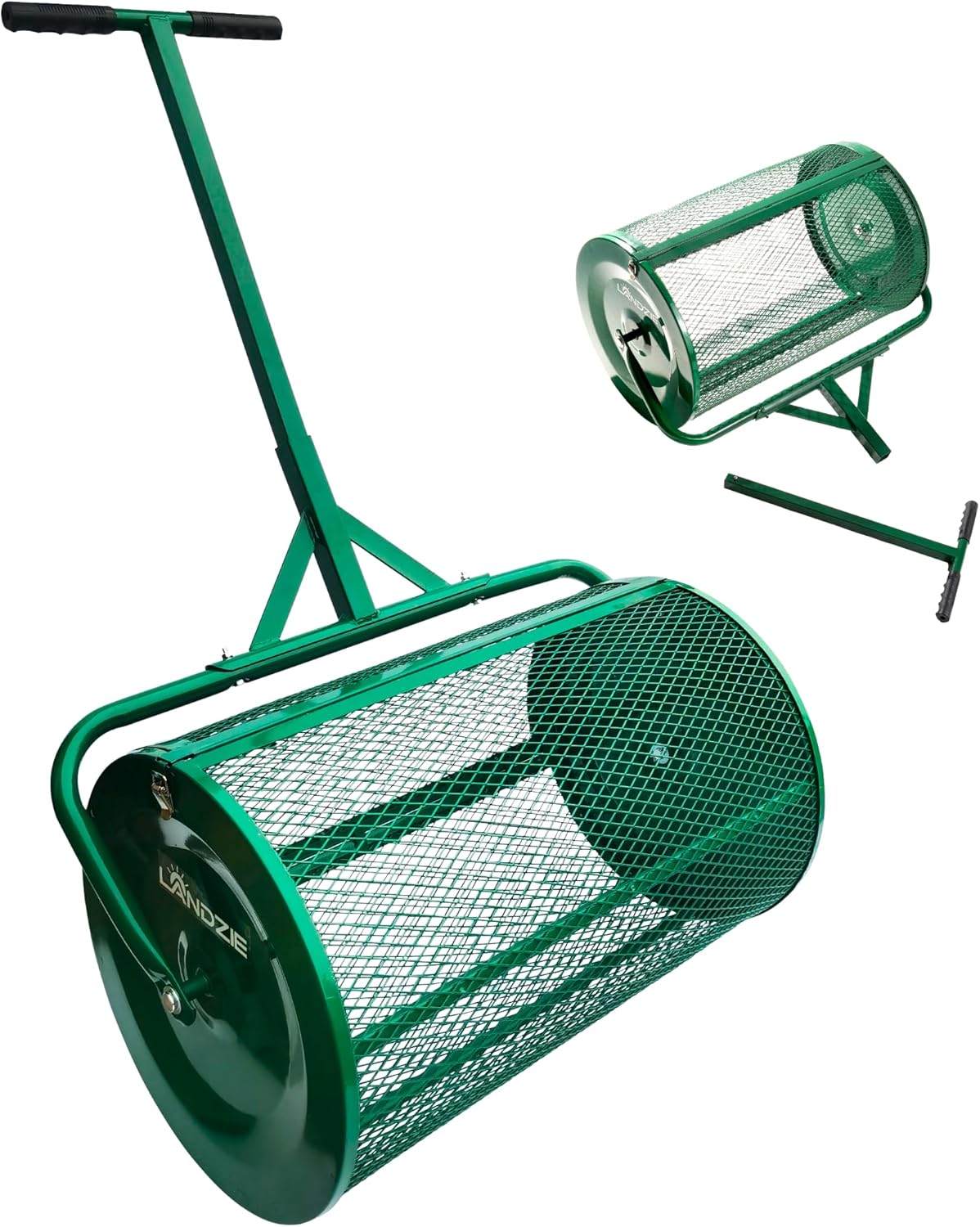 Landzie 24 Inch Compost Spreader and Peat Moss Spreader - Roller Lawn Spreader -...
