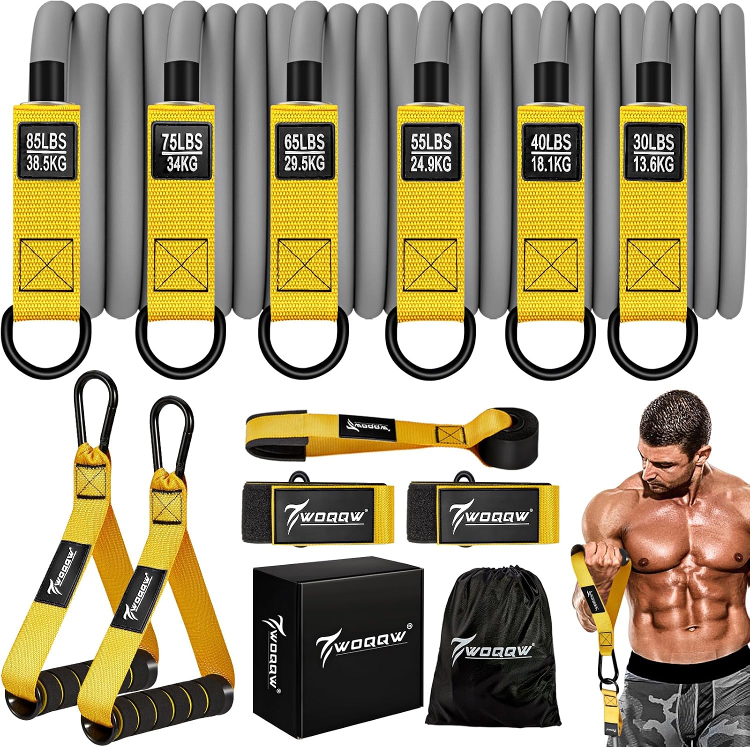 Resistance Bands, 350lbs Heavy Exercise Bands with Handles, Workout Bands Set fo...