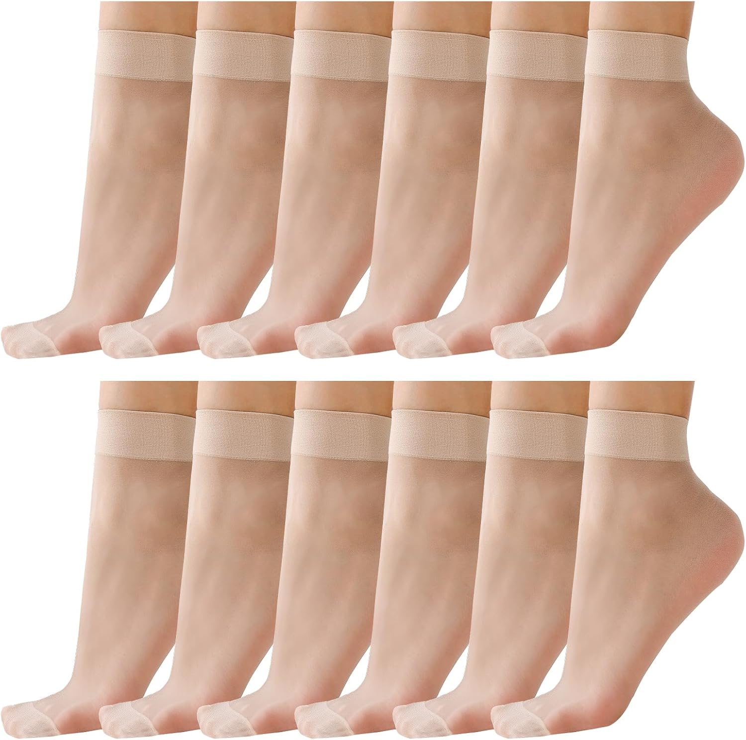 ZIHUA 12 Pairs Nylon Pop Socks for Women Ankle High, 15 Denier Reinforced Toes S...