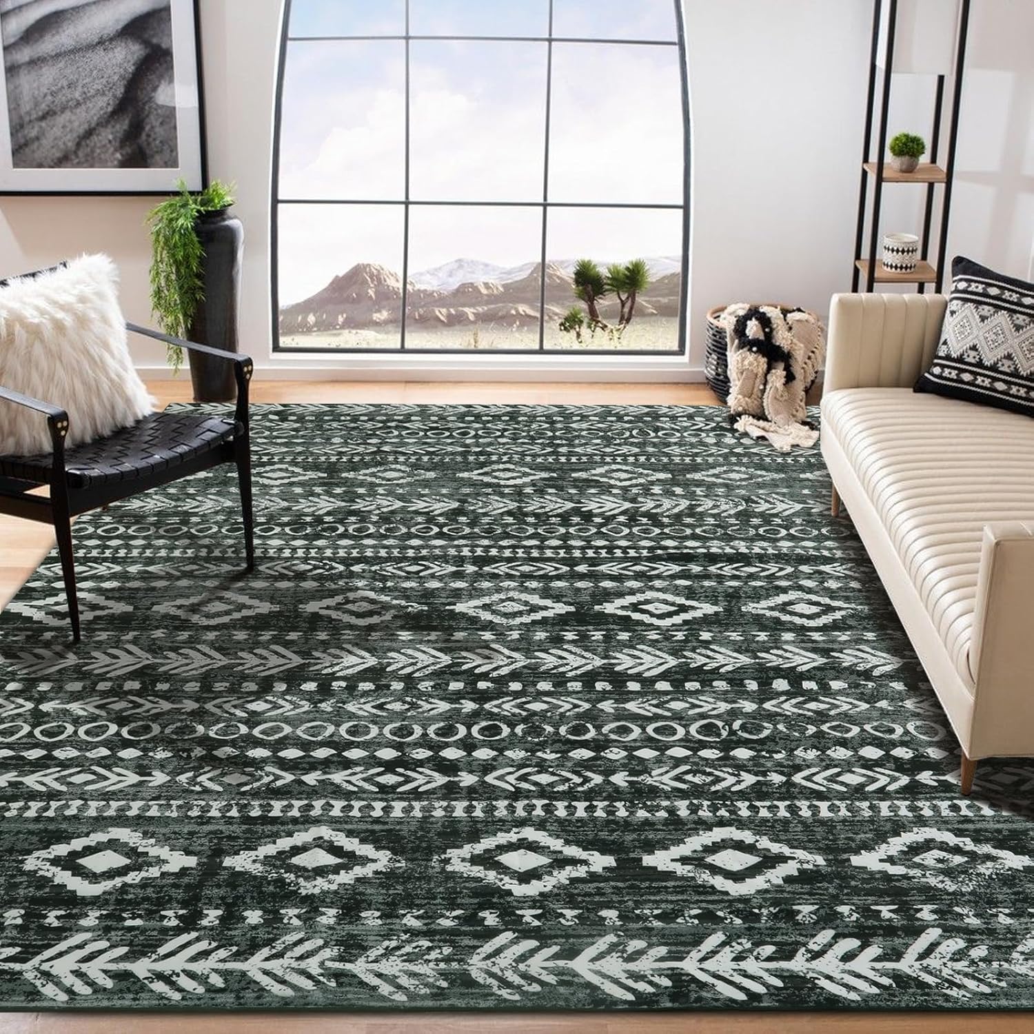Lahome Boho Moroccan Washable Rug 8x10,Low-Pile Soft Large Rugs for Living Room...