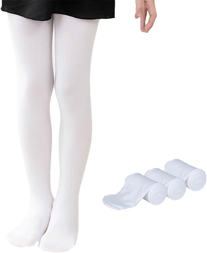 Girls Tights Microfiber Kids School Footed Soft Ballet Dance Pantyhose White 3 p...