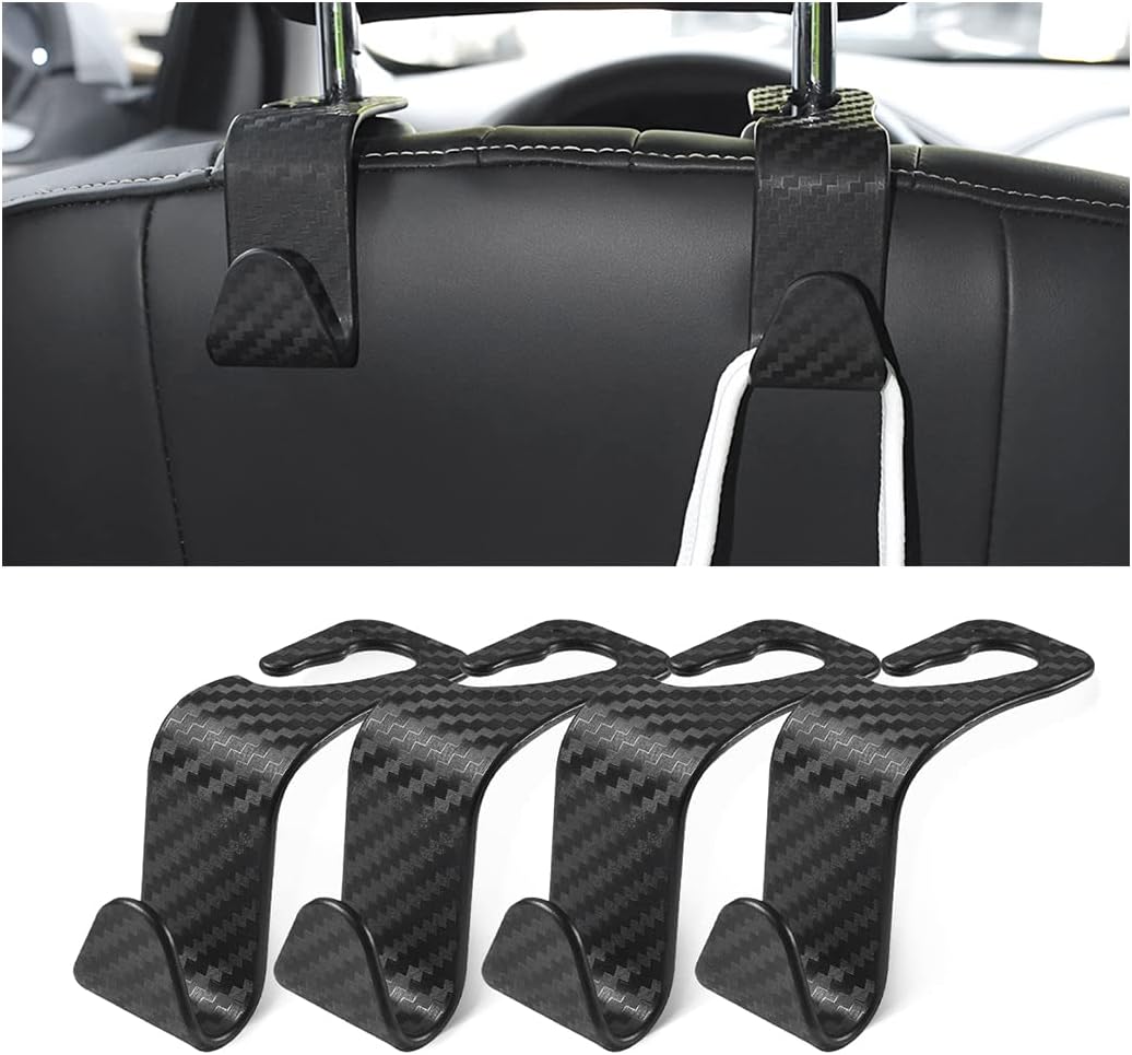 Hanemia Car Back Seat Headrest Hooks, Special Pack of 4 Carbon Fiber Stylish Car...