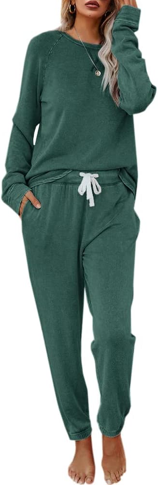 Eurivicy Women's Solid Sweatsuit Set 2 Piece Long Sleeve Pullover and Drawstring...