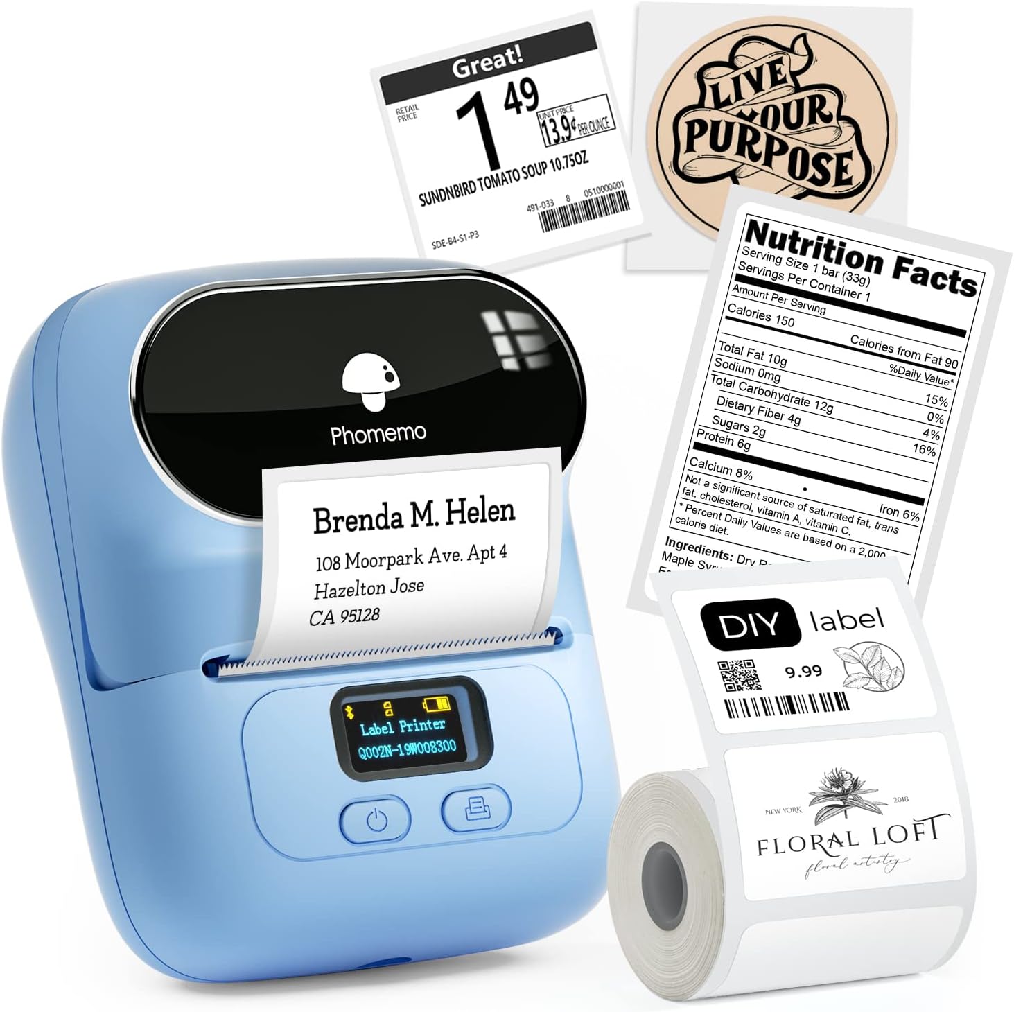 Phomemo M110 Label Printer, Portable Bluetooth Thermal Label Maker Machine for i...