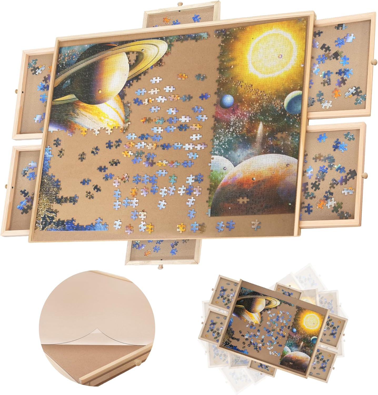 Nattork 1500 Piece Wooden Jigsaw Puzzle Board - 6 Drawers, Rotating Puzzle Table...