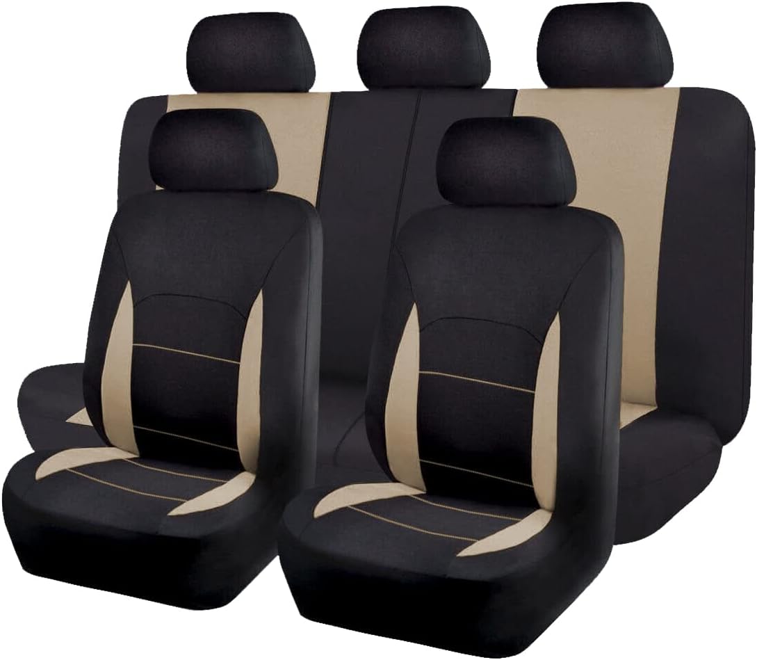 Flying Banner Car Seat Covers Set Beige Tan Front Seats Rear Bench Polyester car...