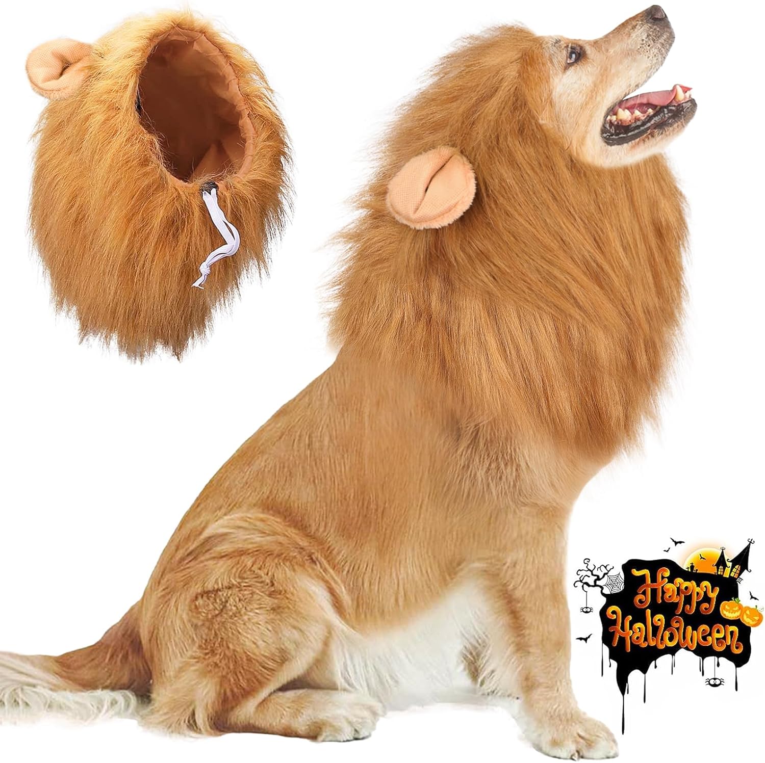 Vivifying Lion Mane for Dog Wig, Adjustable Dog Halloween Costumes with Ears, Do...