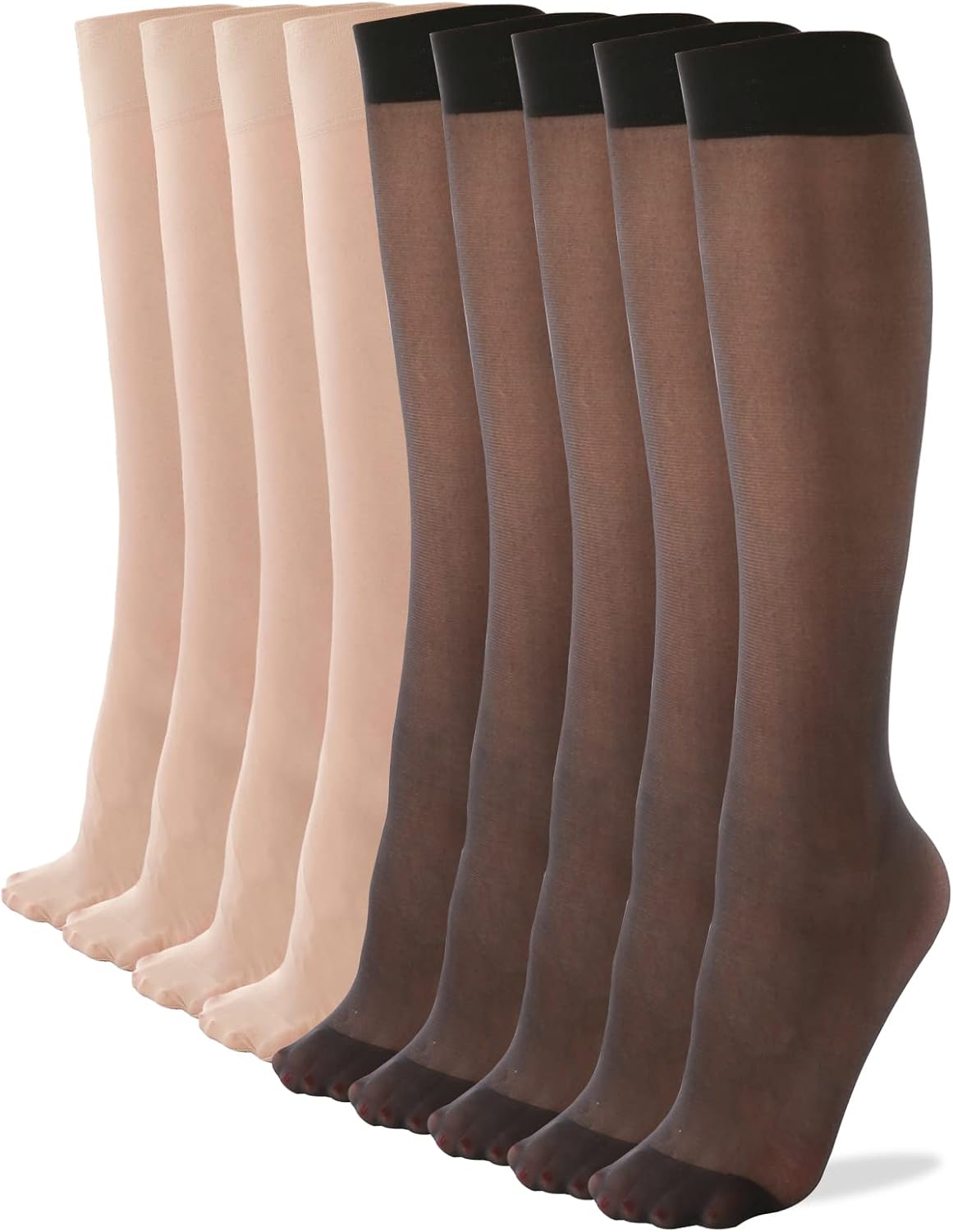 ZIHUA 9 Pairs Nylon Women Pop Socks Knee High with Reinforced Toes One Size Blac...