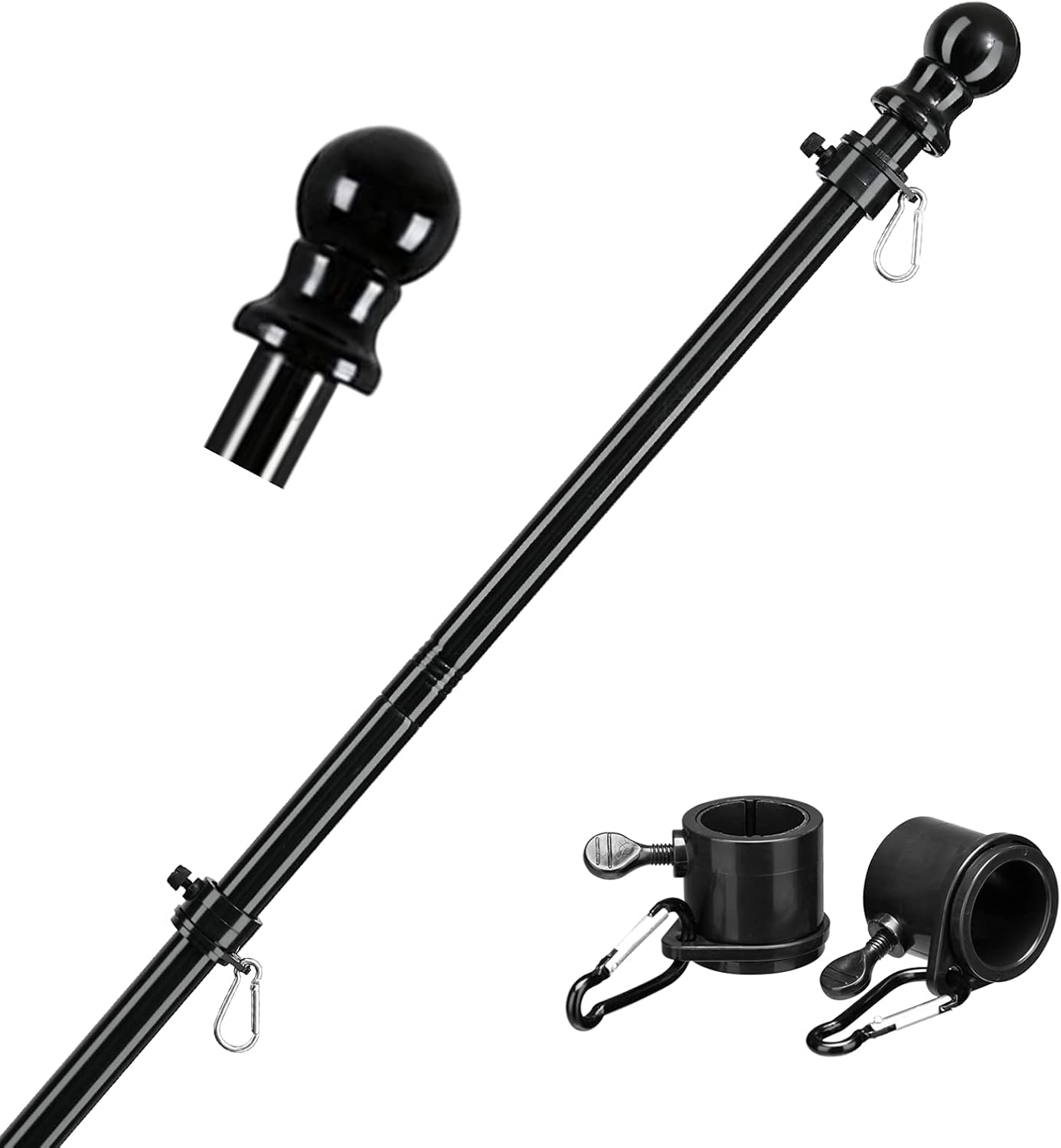 Black Flag Pole, Special Tangle Free House Flag Pole for 3x5 Flags, Innovative R...