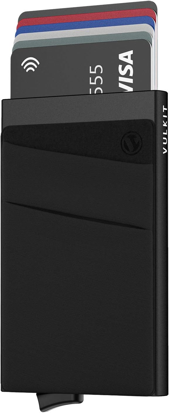 VULKIT Card Holder with Money Pocket Pop Up Wallet RFID Blocking Slim Metal Bank...