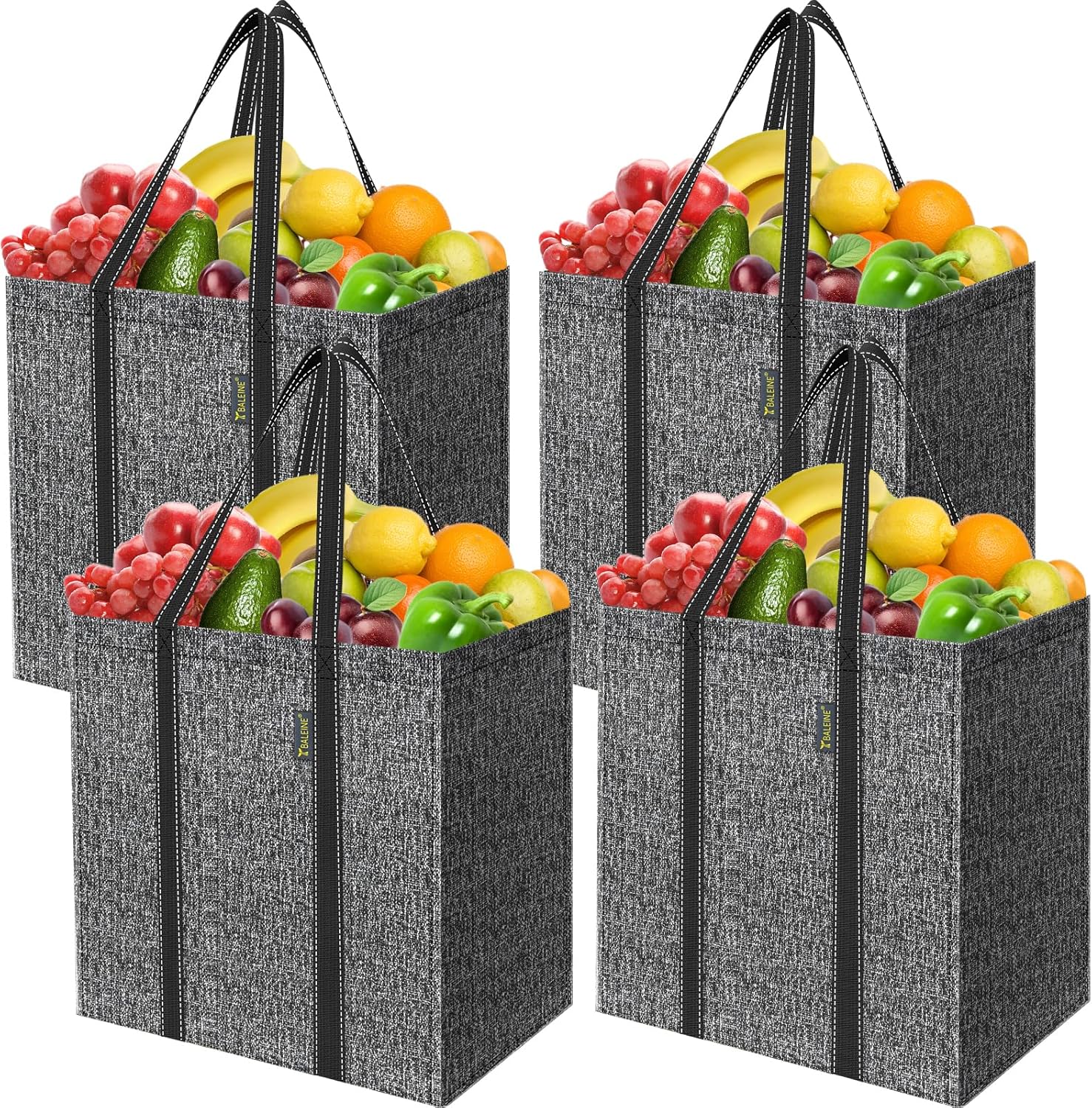 BALEINE 4 PK Grocery Bags Reusable Shopping Bags with Reinforced Bottom, Heavy D...