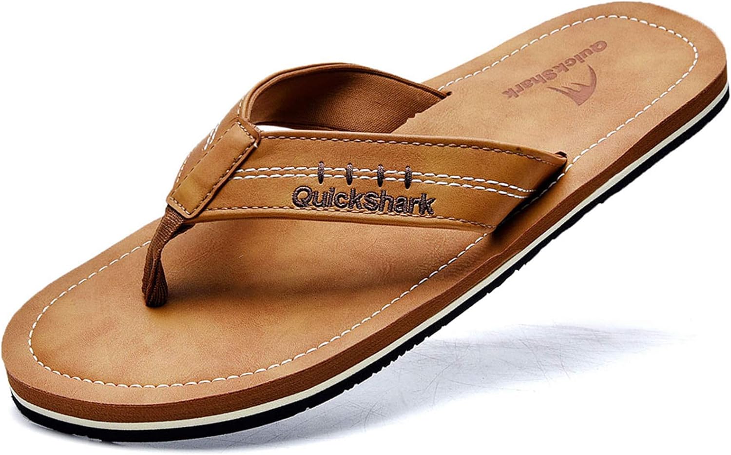 Quickshark Mens Flip Flops Leather Thong Sandals Arch Support Beach Slippers 9 K...