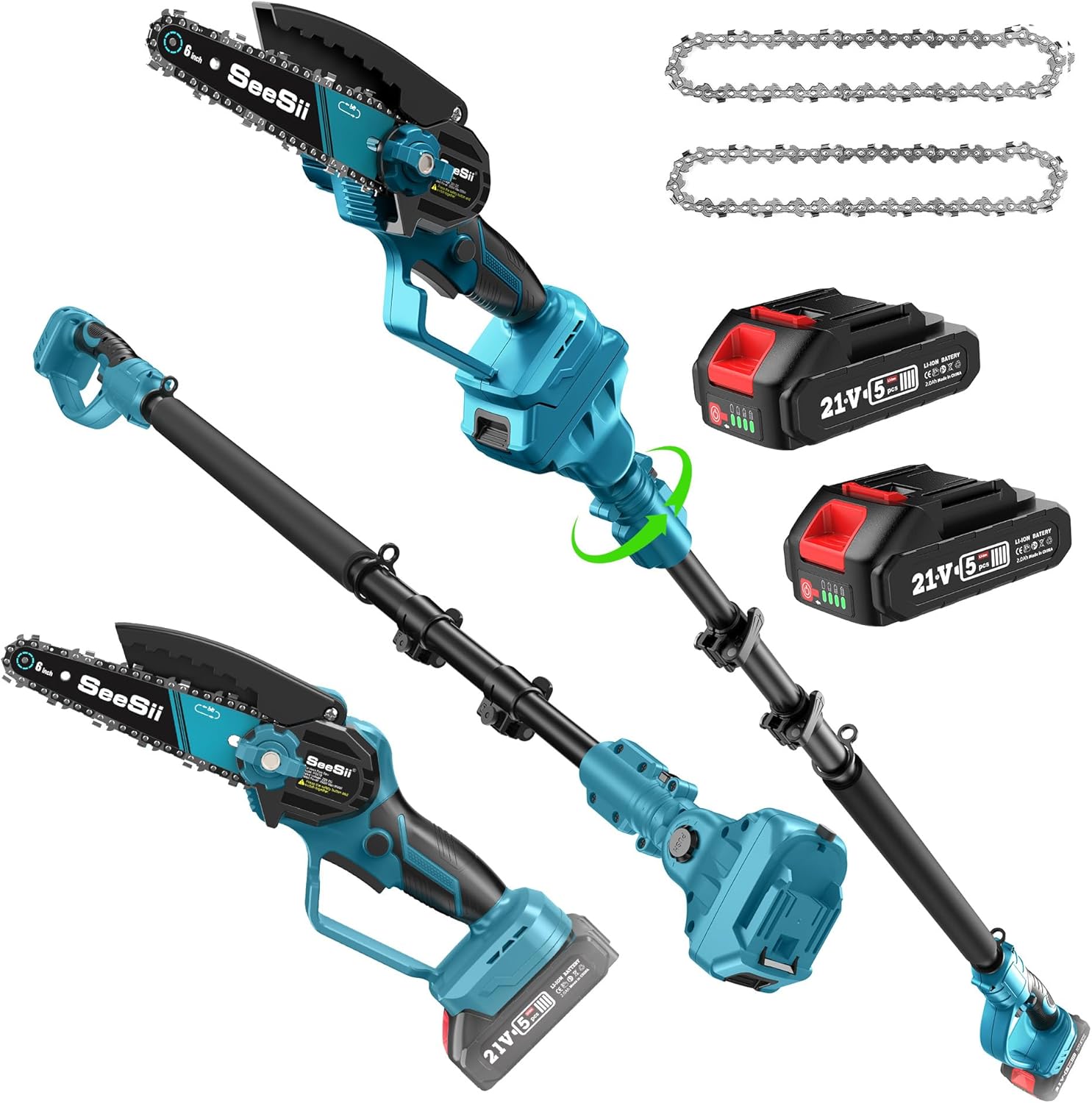 Seesii PS610 2-IN-1 Cordless Pole Saw & Mini Chain...