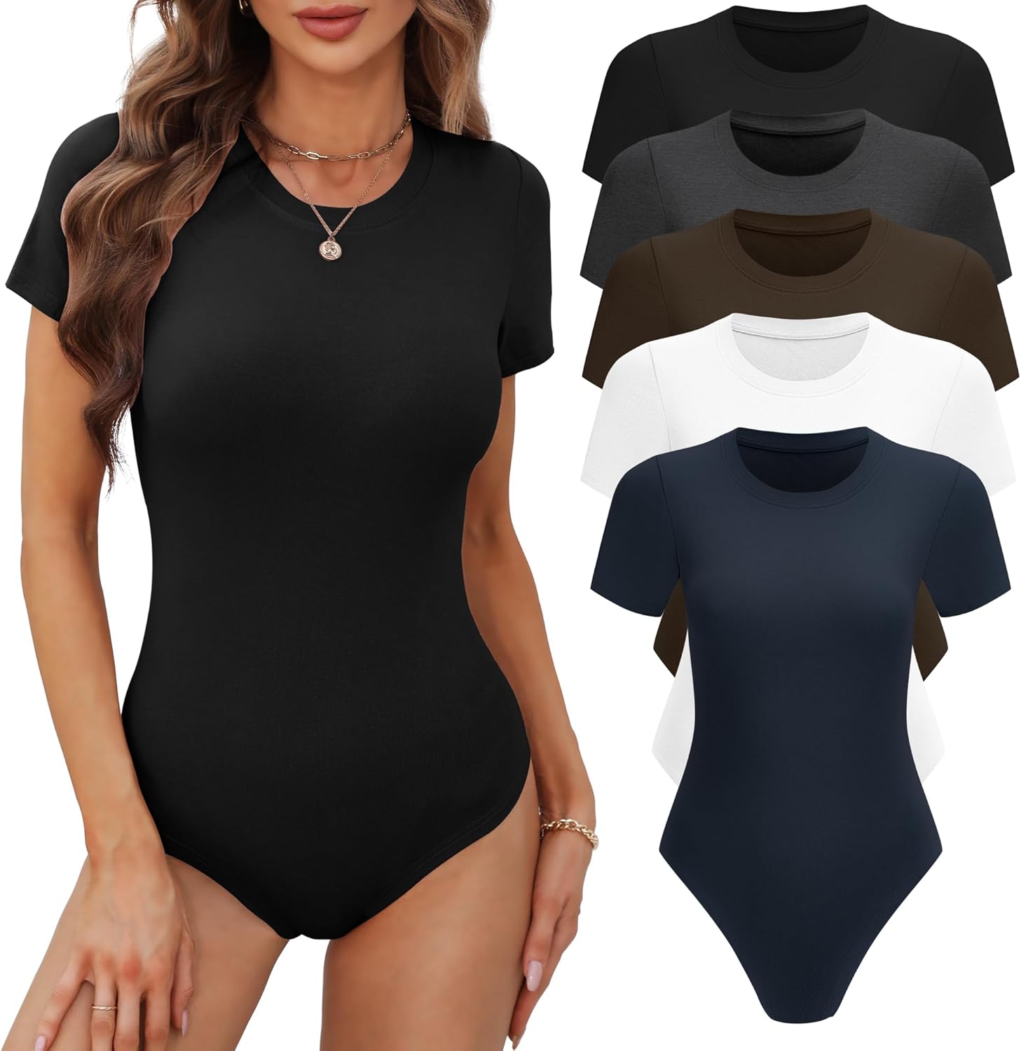 BALENNZ Women's Bodysuit Tops, Special Short Sleeve Round Neck Bodysuit, High-Qu...