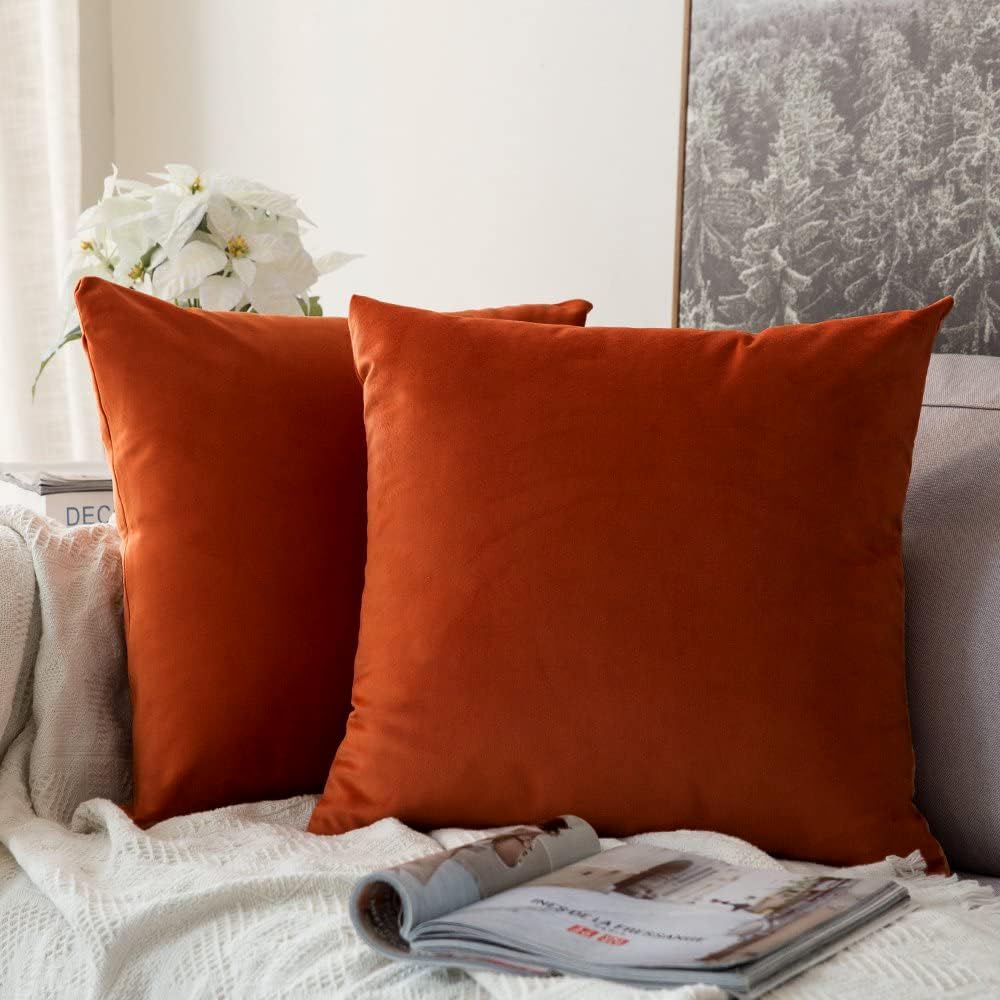 MIULEE Burnt Orange Velvet Throw Pillow Covers, Special Decorative Pillow Set, I...