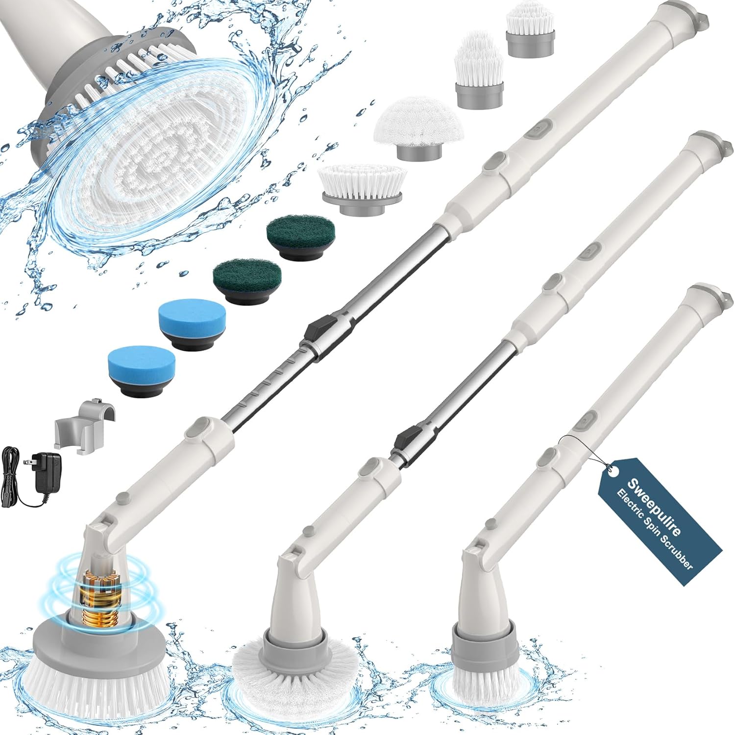 Sweepulire Electric Spin Scrubber SW1, Electric Bathroom Scrubber with Long Hand...