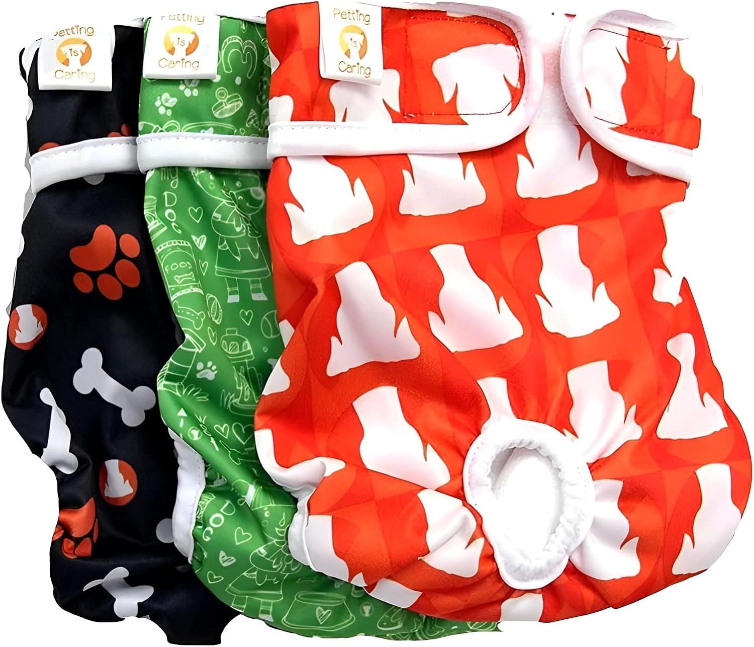 PETTING IS CARING Dog Diapers for Female Dogs 3 PACK - Reusable Dog Nappies Wash...