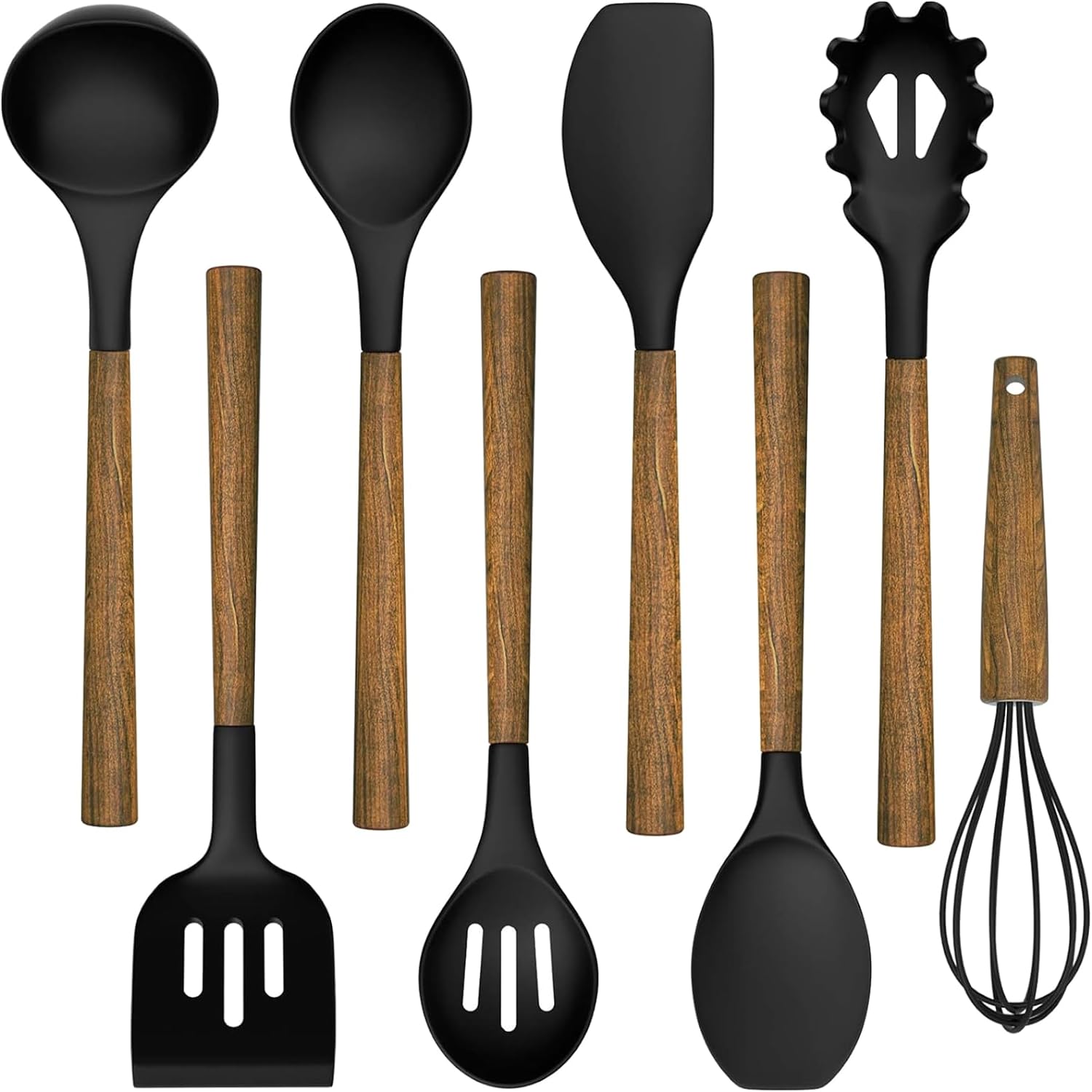 Silicone Cooking Utensil Set, Umite Chef 8-Piece Kitchen Set with Natural Acacia...
