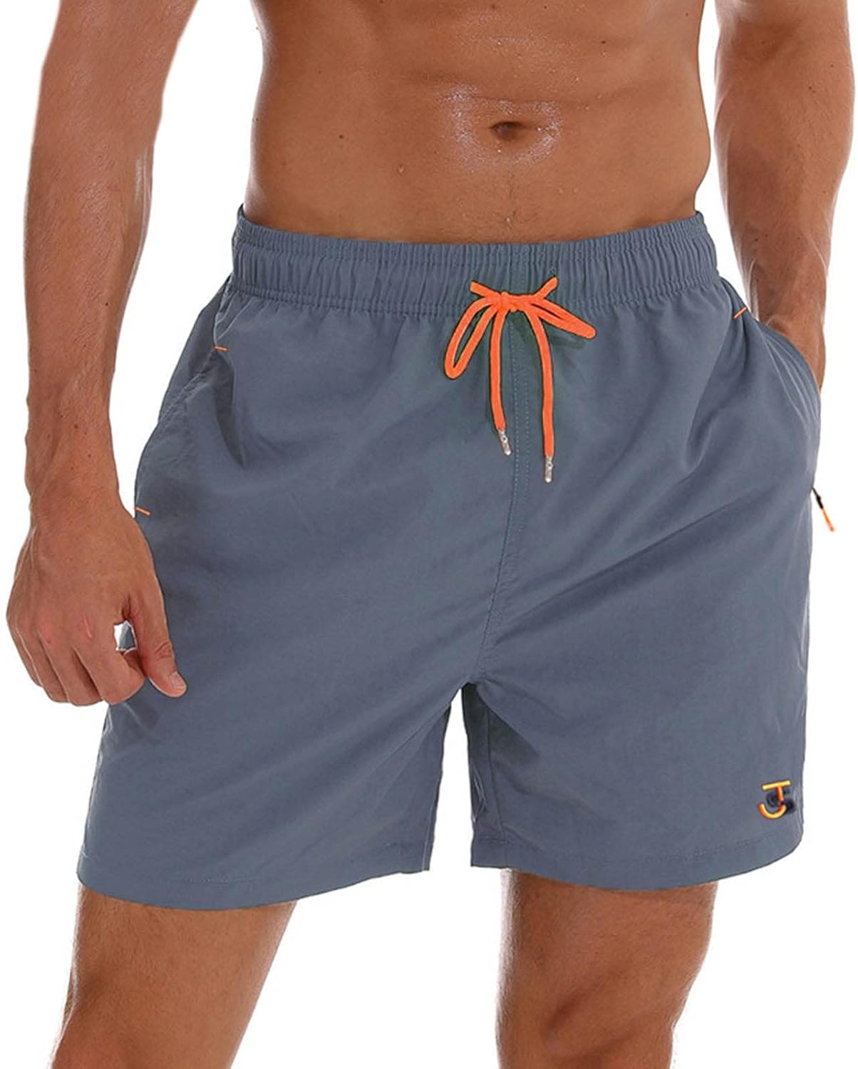 JustSun Mens Swim Shorts with Zip Pockets Mesh Lining Quick Dry Waterproof Swim...
