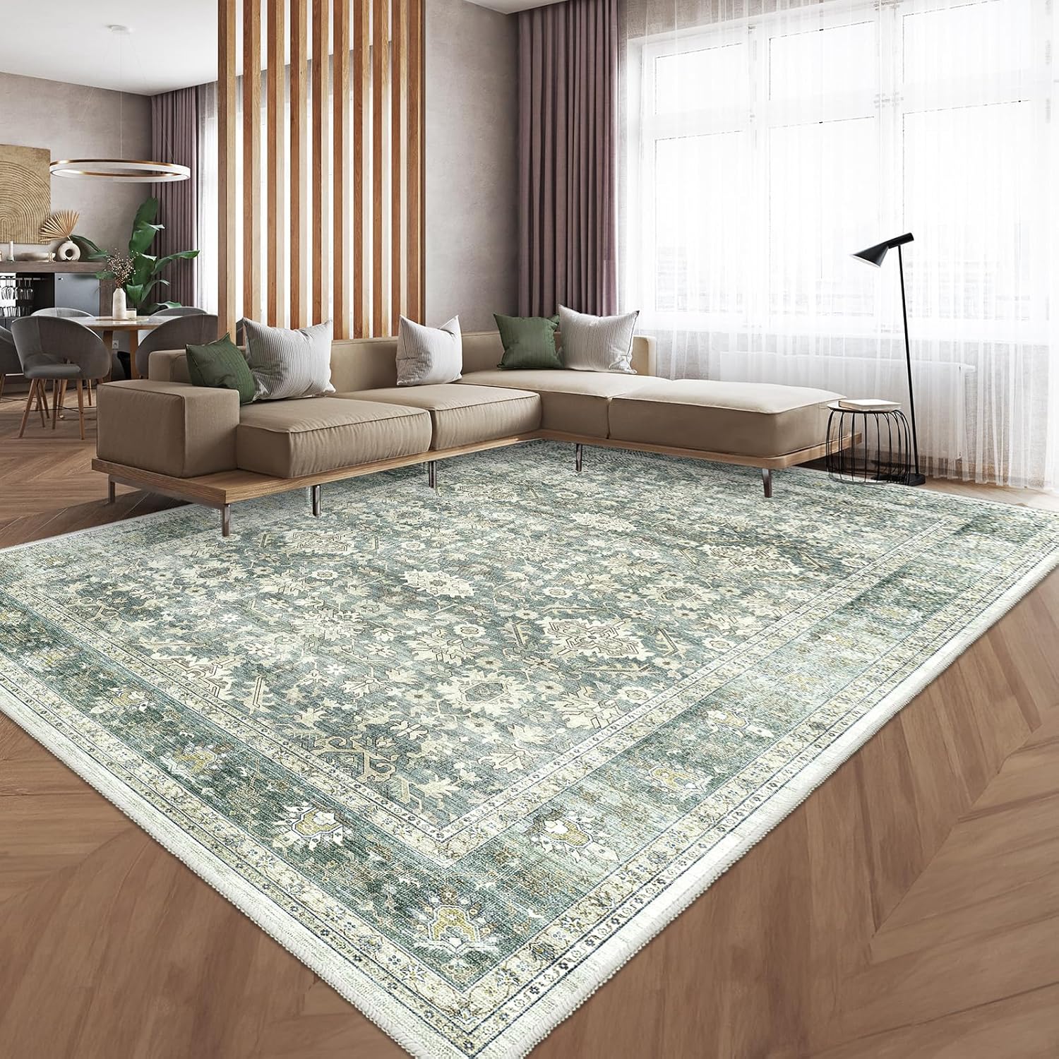 HOMFINE Machine Washable Rug 6'x9' - Vintage Design Area Rugs with Non Slip Rugs...
