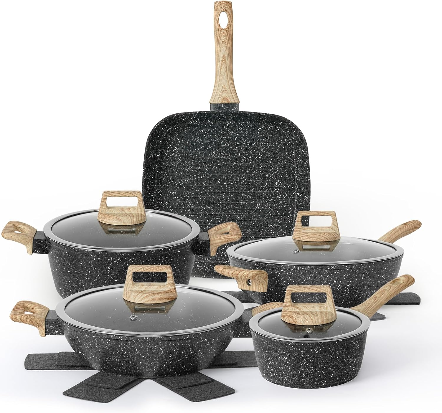 13Pcs Pots and Pans Set Nonstick Cookware Sets, Black Granite Induction Cookware...