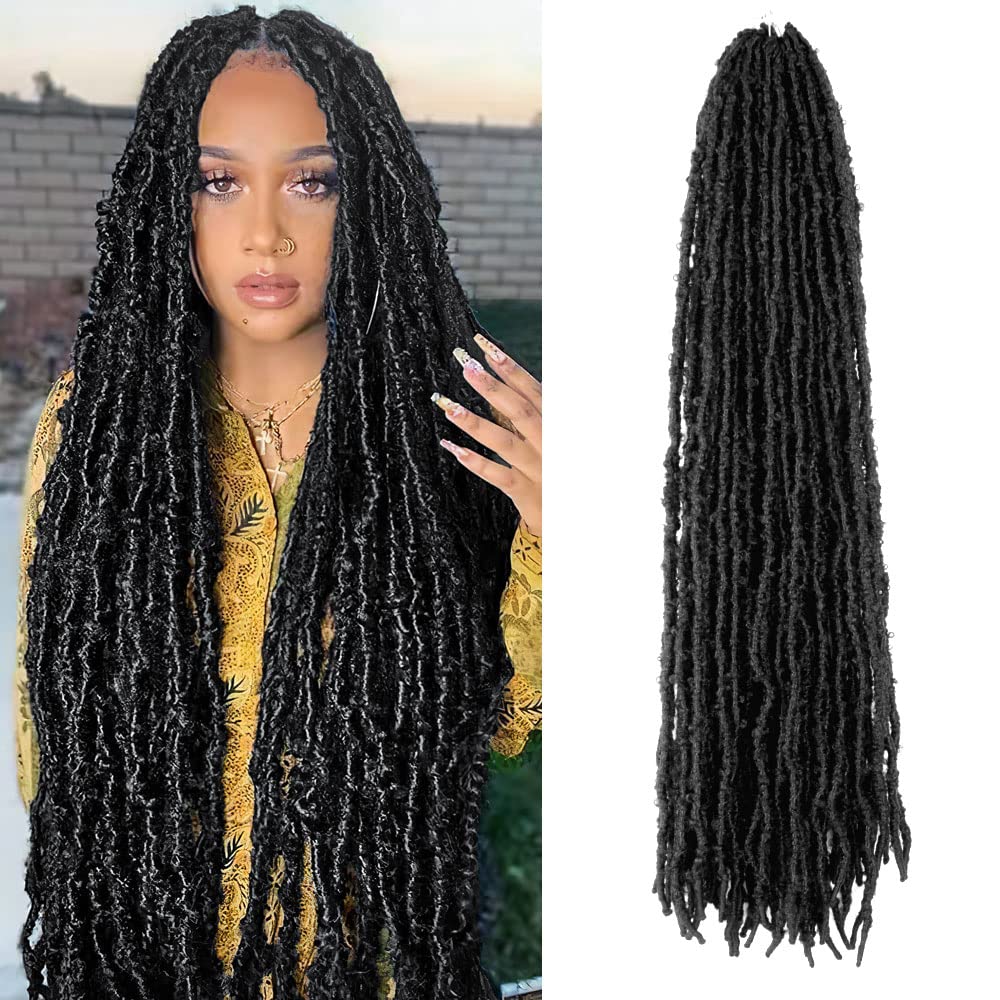 30 Inch Light Weight Butterfly Locs Crochet Hair 6 Packs Long Black Distressed B...