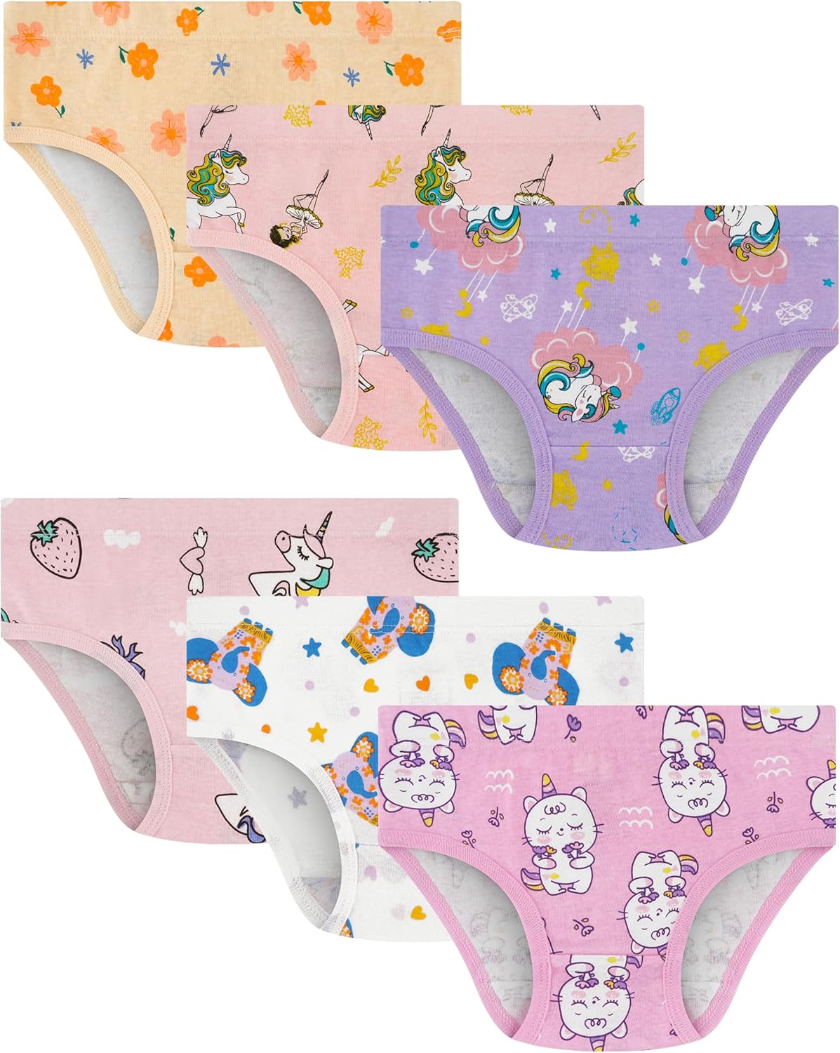 100% Cotton Girls Underwear Tagless Comfort Toddler Panties (6-Pack) 12 Multicol...