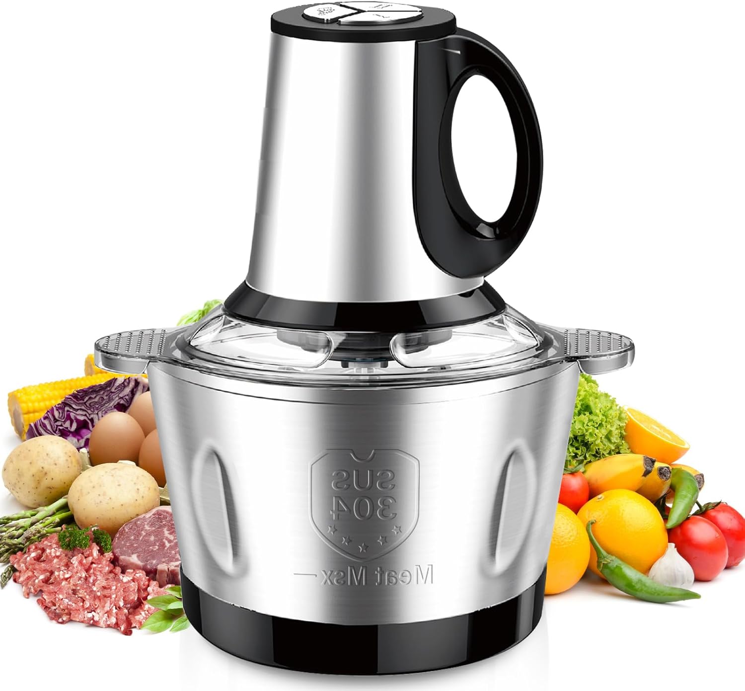 Nestling 600W Kitchen Mini Food Chopper, 2L Stainless Steel Bowl, 3 Speeds Contr...