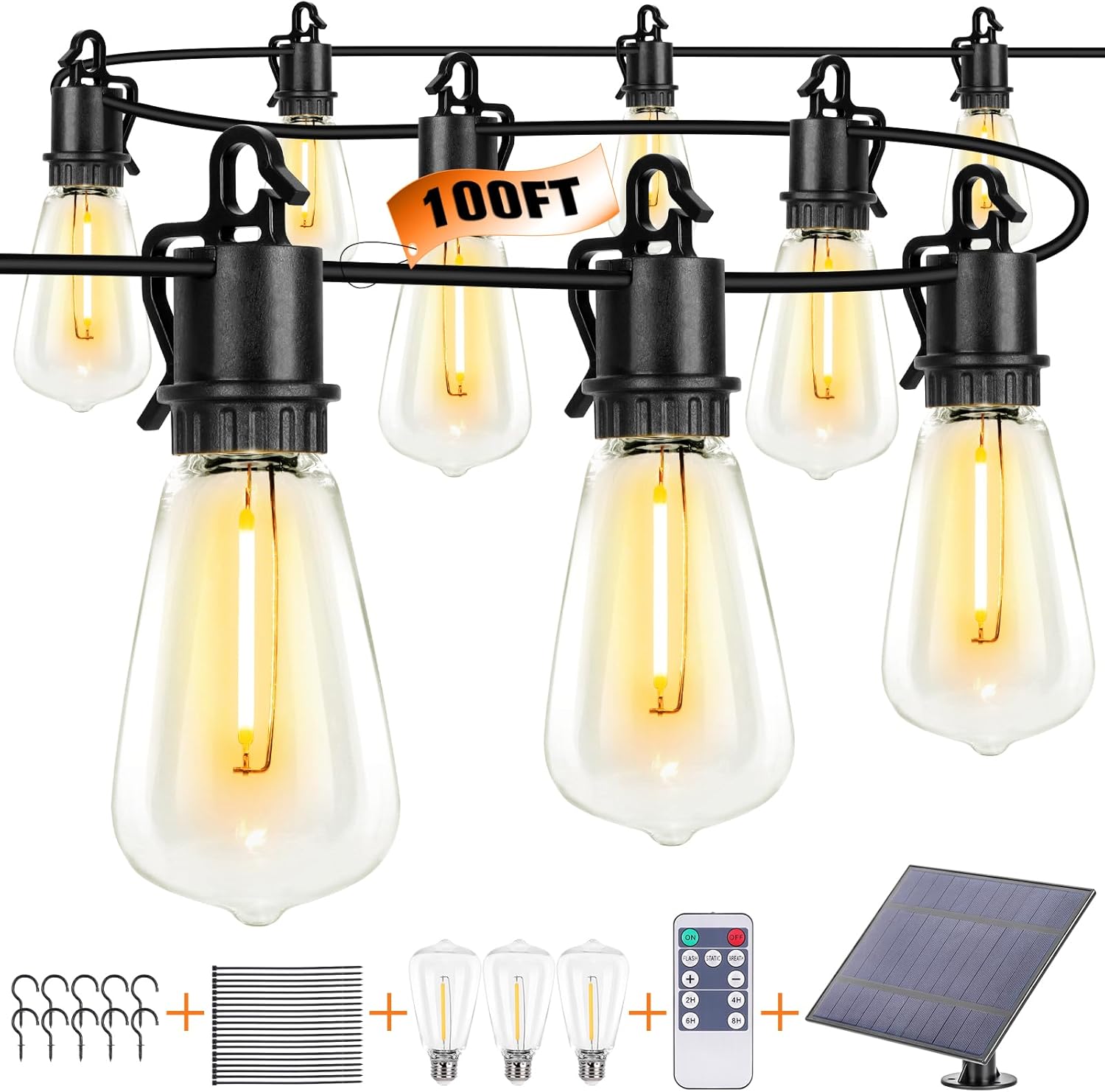 Solar String Lights Outdoor Waterproof 100FT with 52 Shatterproof, Solar Lights...