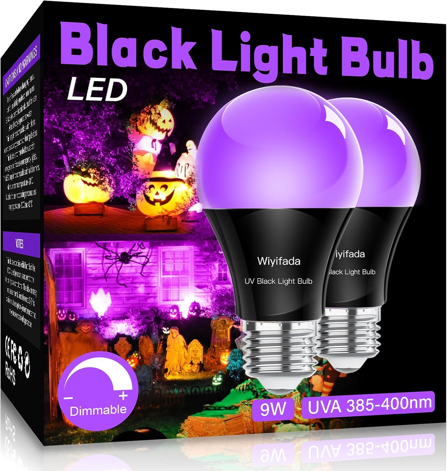 LED Black Light Bulbs 2 Pack, A19 9W UV Black Light Replace Up to 100W, 120V E26...