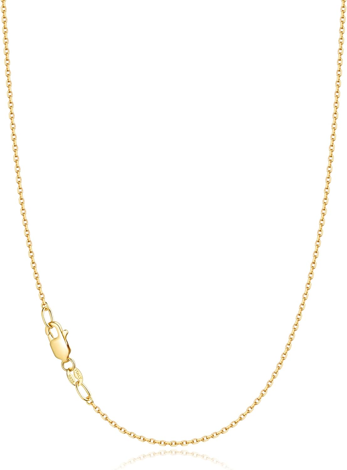 Jewlpire Solid 18k Gold Over 925 Sterling Silver Chain Necklace for Women, 1.1mm...
