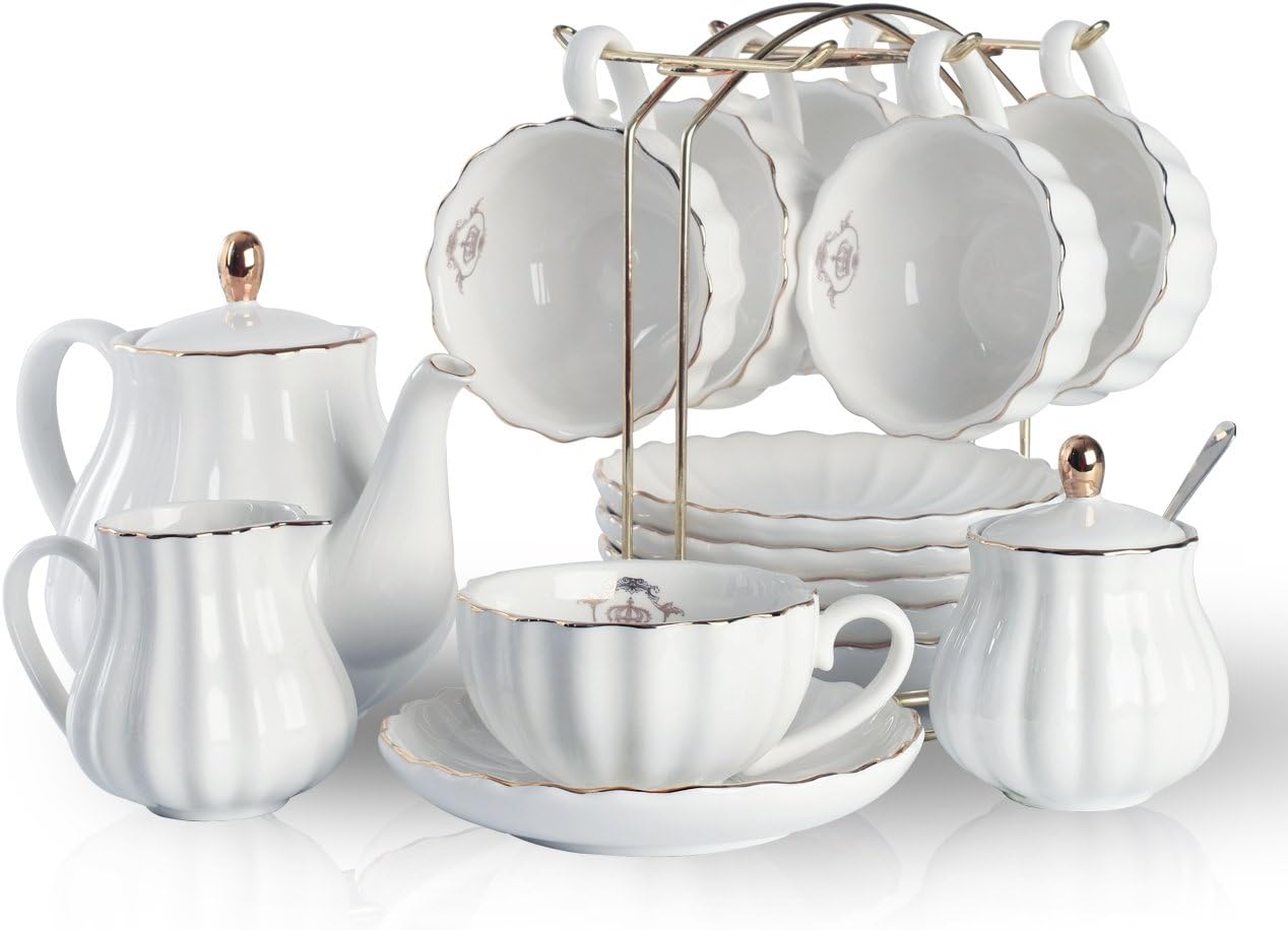 Porcelain Tea Sets British Royal Series, 8 OZ Cups& Saucer Service for 6, with T...