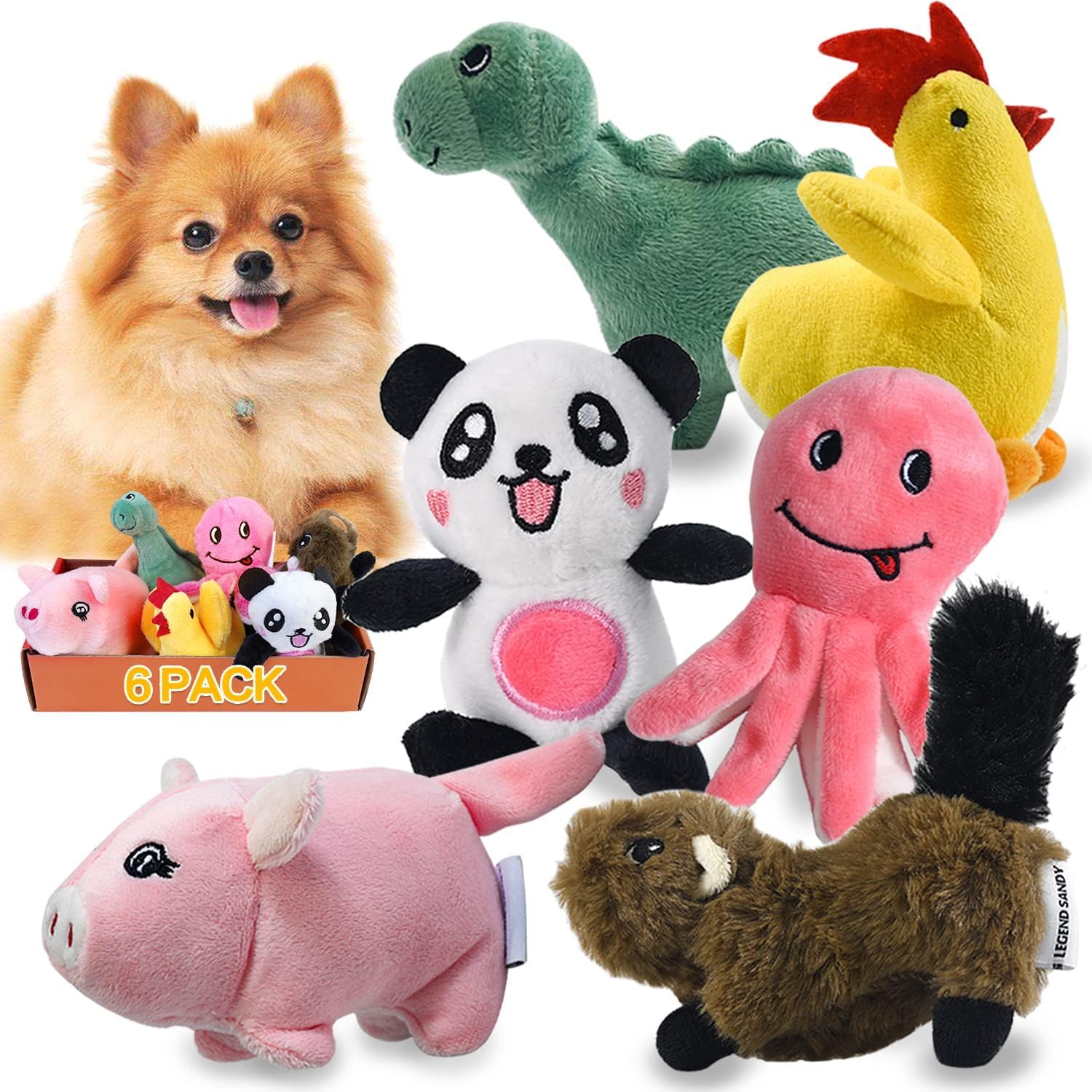 LEGEND SANDY Squeaky Plush Dog Toy Pack for Puppy, Small Stuffed Puppy Chew Toys...