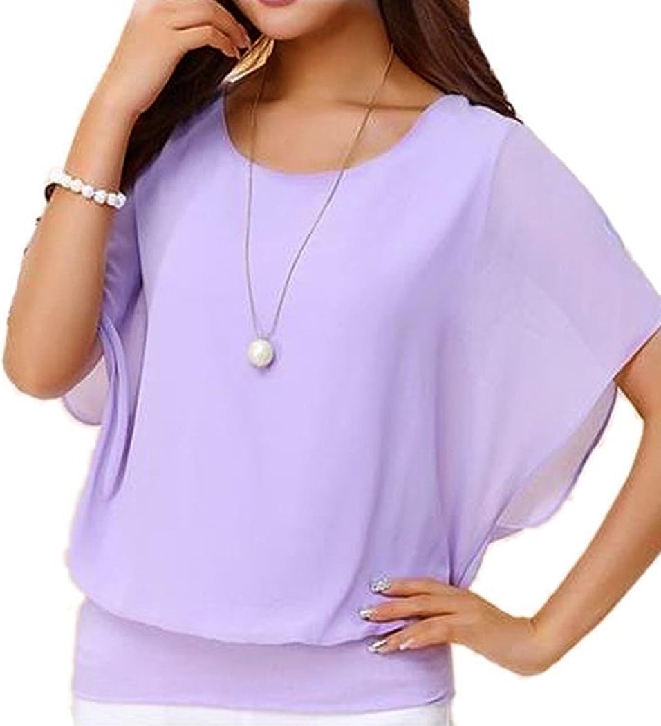 VIISHOW Women's Summer Loose Casual Short Sleeve Chiffon Top T-Shirt Blouse X-La...