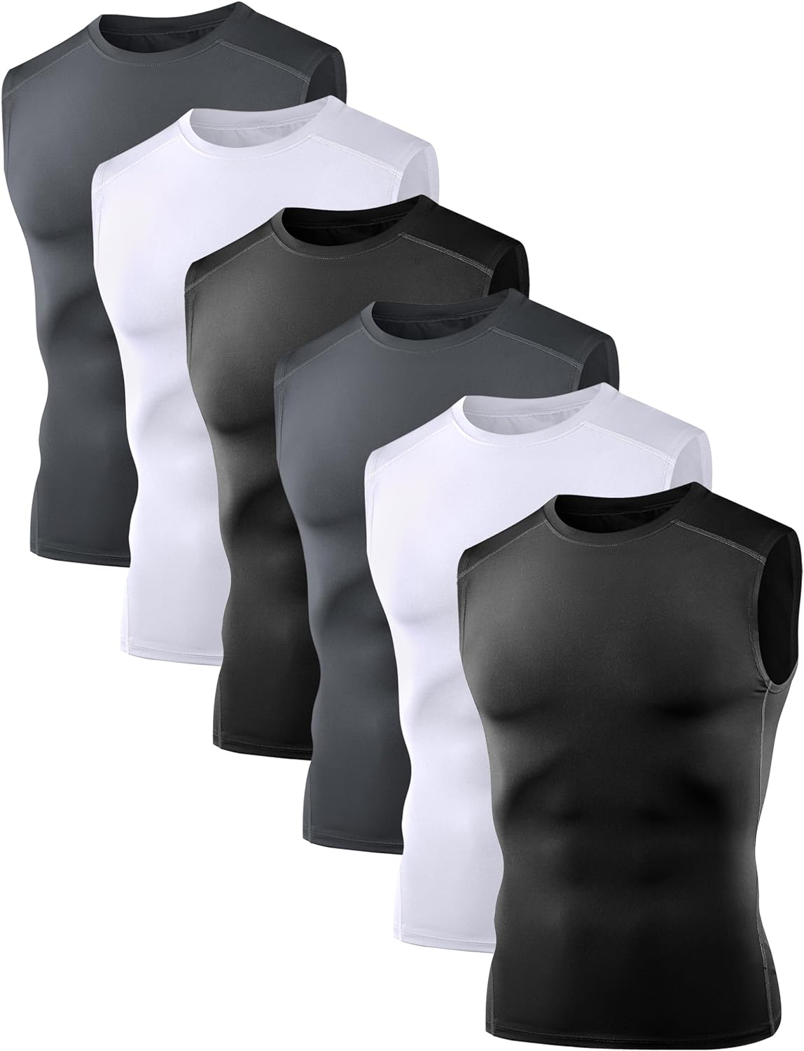 3/6 Pack Men’s Sleeveless Compression Shirts, Dry Fit Running Sports Workout Ath...