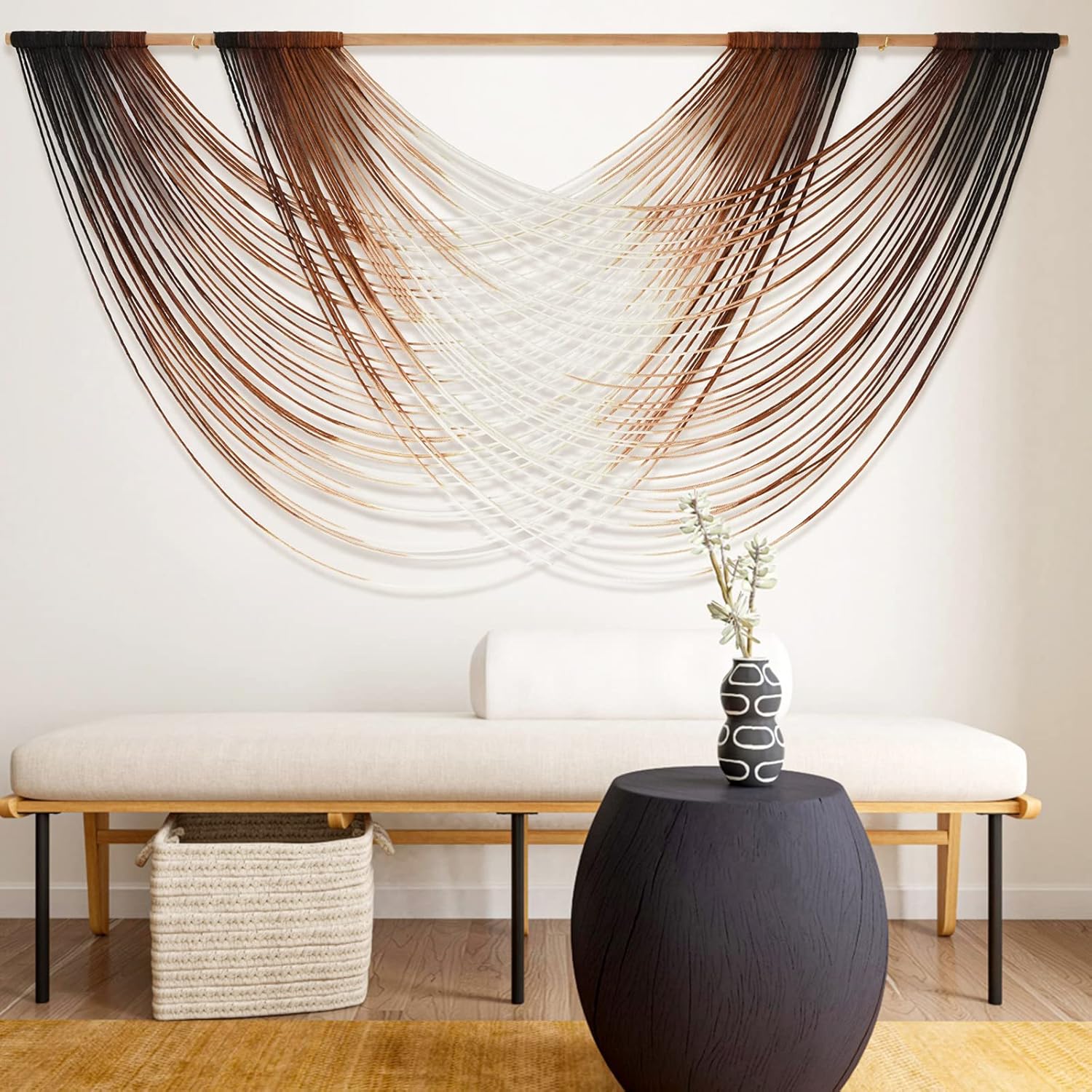 Flber Macrame Wall Hanging Brown Boho Wall Decor Large Boho Yarn Tapestry Living...