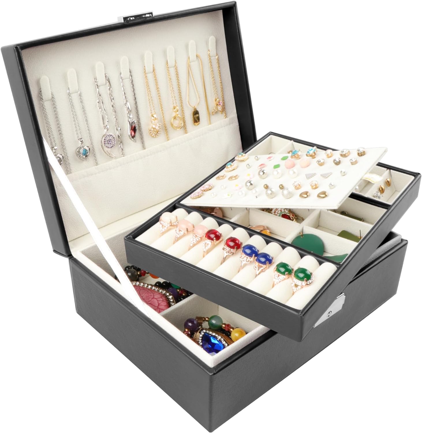 Homeanda Jewellery boxes 2 layer jewellery box Leather jewellery boxes for Women...